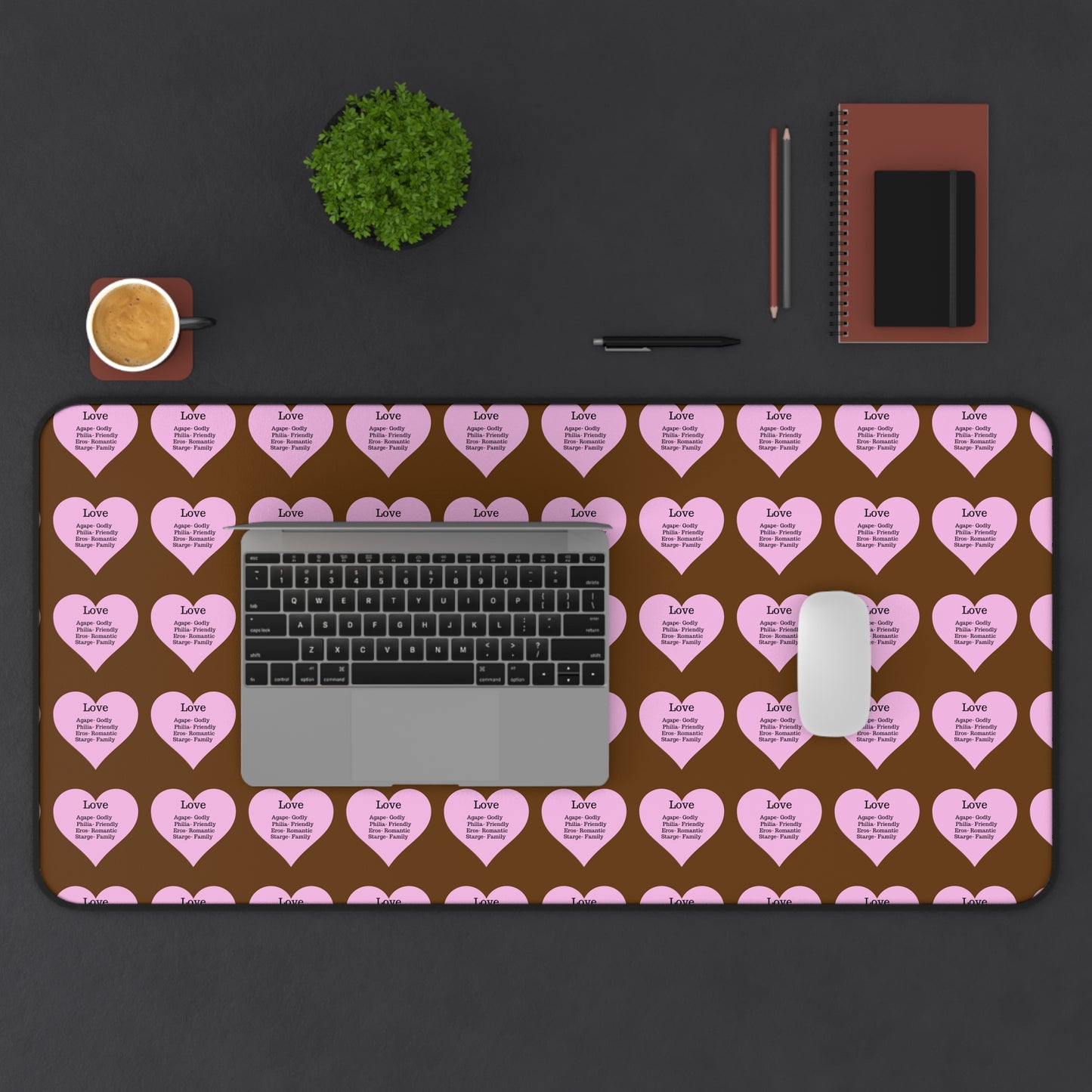 Love Hearts Desk Mat (Brown)