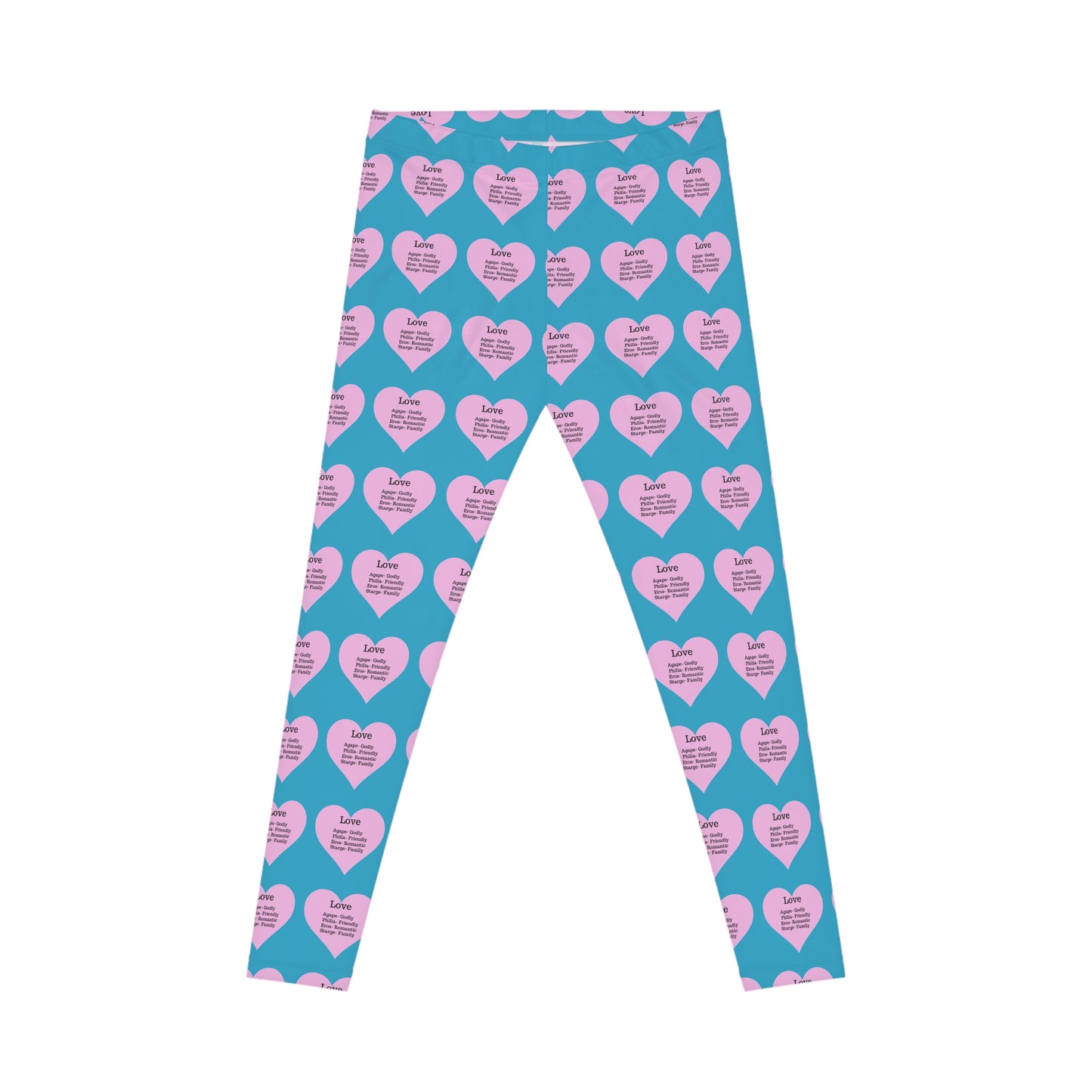Playful Pink Heart Print Women's Casual Leggings (Turquoise)