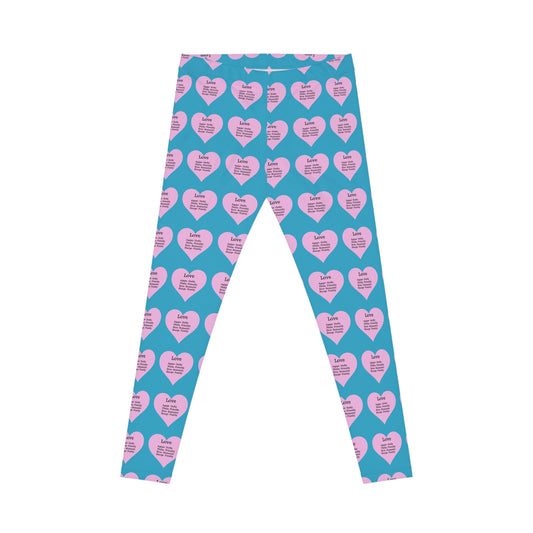 Playful Pink Heart Print Women's Casual Leggings (Turquoise)