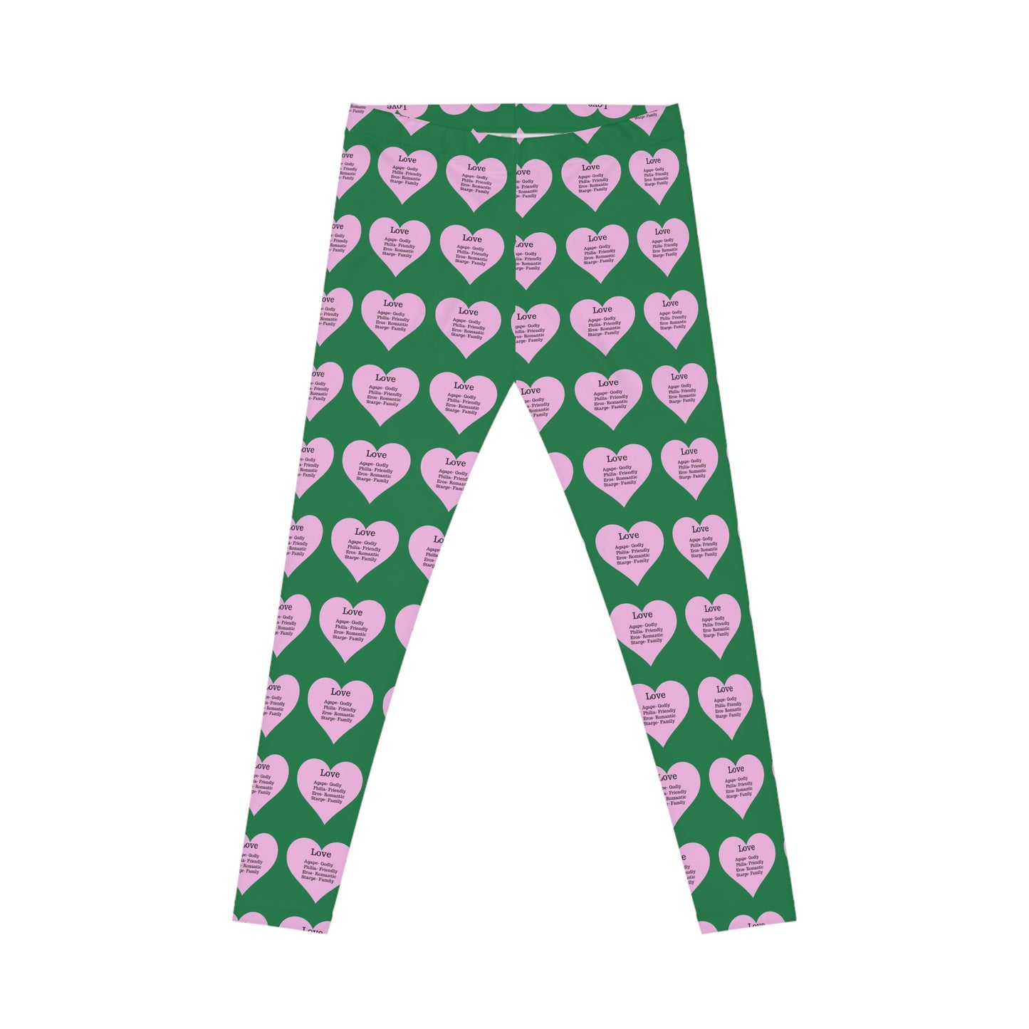 Playful Pink Heart Print Women's Casual Leggings (Dark Green)