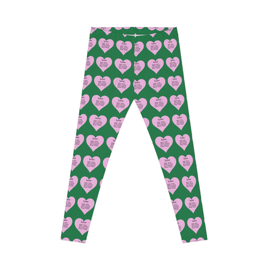 Playful Pink Heart Print Women's Casual Leggings (Dark Green)