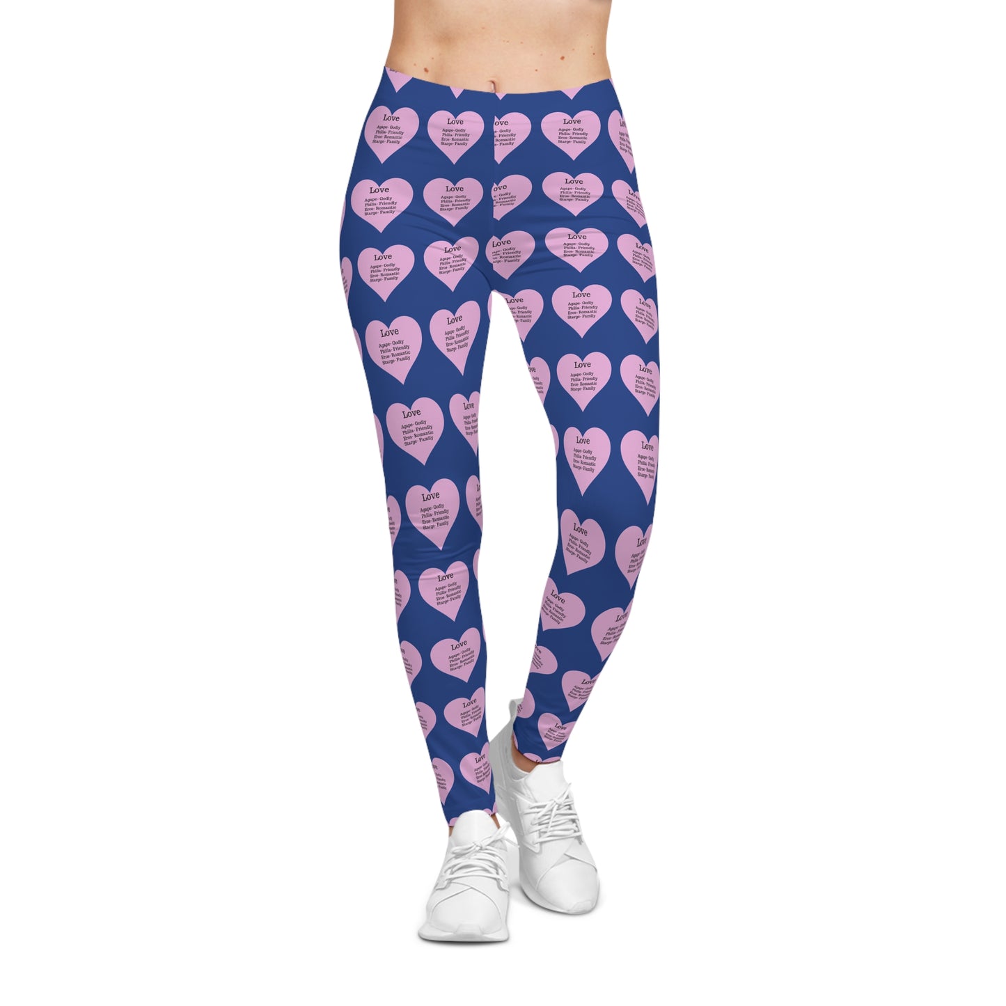 Playful Pink Heart Print Women's Casual Leggings (Dark Blue)