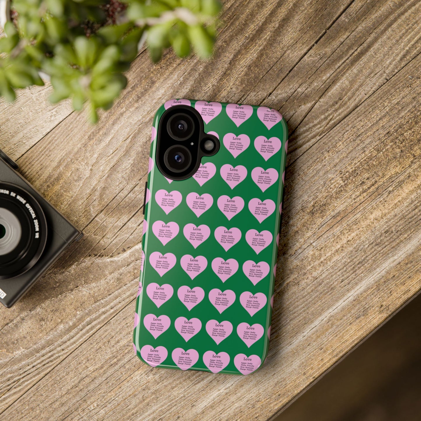 Hearts-A-Flutter Phone Case (iPhone, Google Pixel)(Dark green)