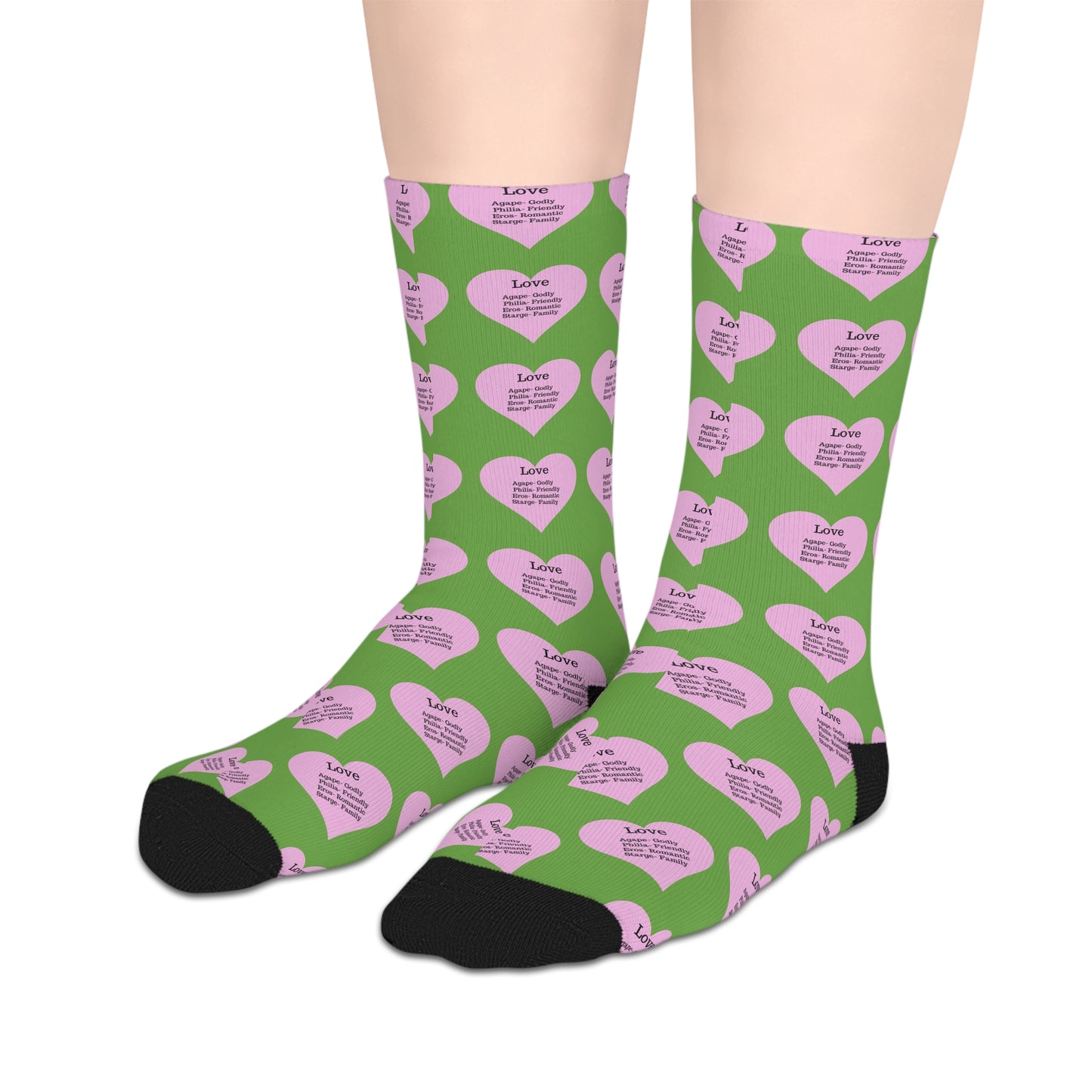 The Love Hearts Mid-Length Socks (Green)