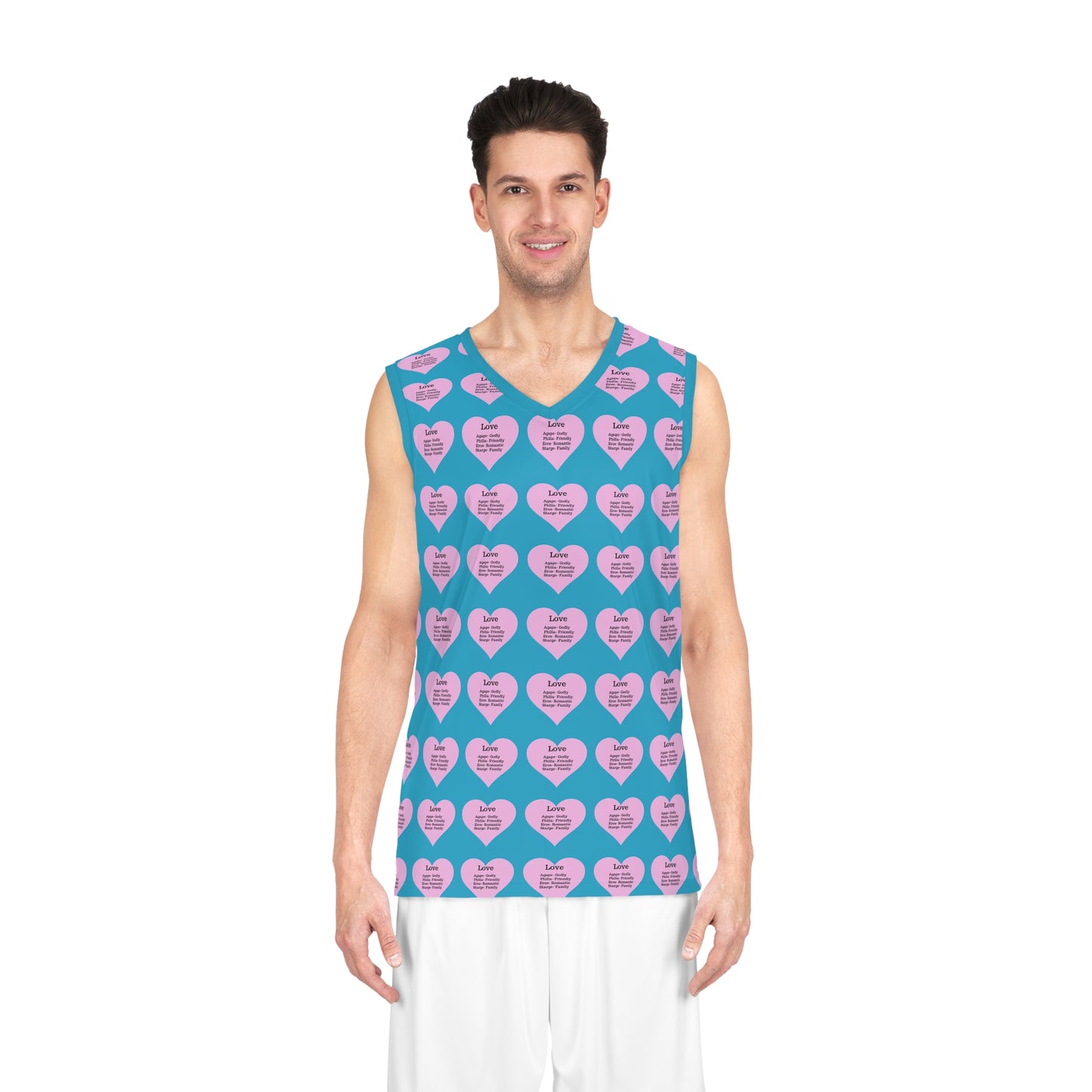 Love Heart All-Over-Print Basketball Jersey (Turquoise)
