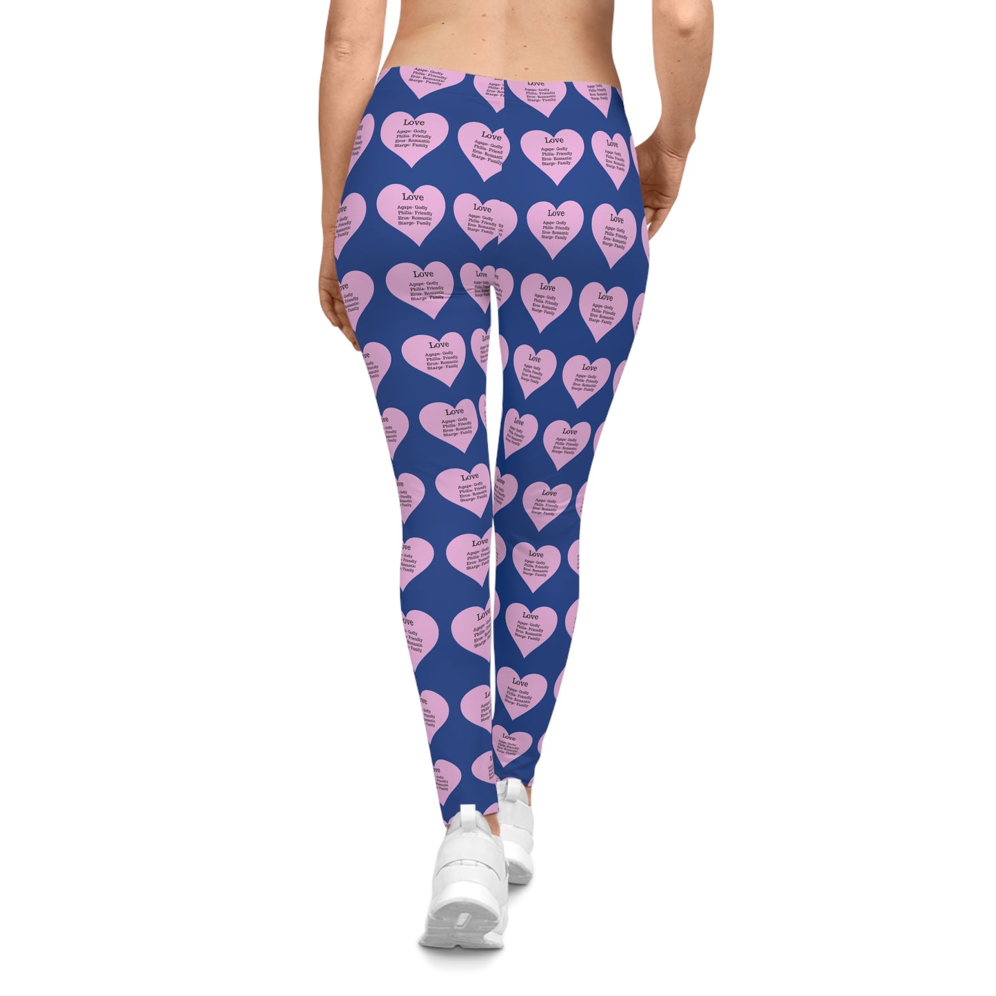 Playful Pink Heart Print Women's Casual Leggings (Dark Blue)