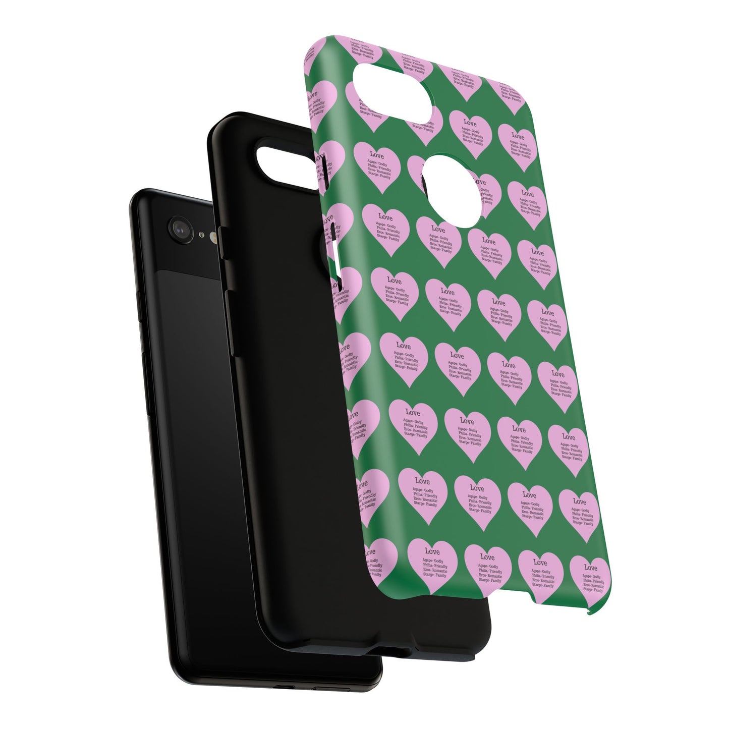 Hearts-A-Flutter Phone Case (iPhone, Google Pixel)(Dark green)