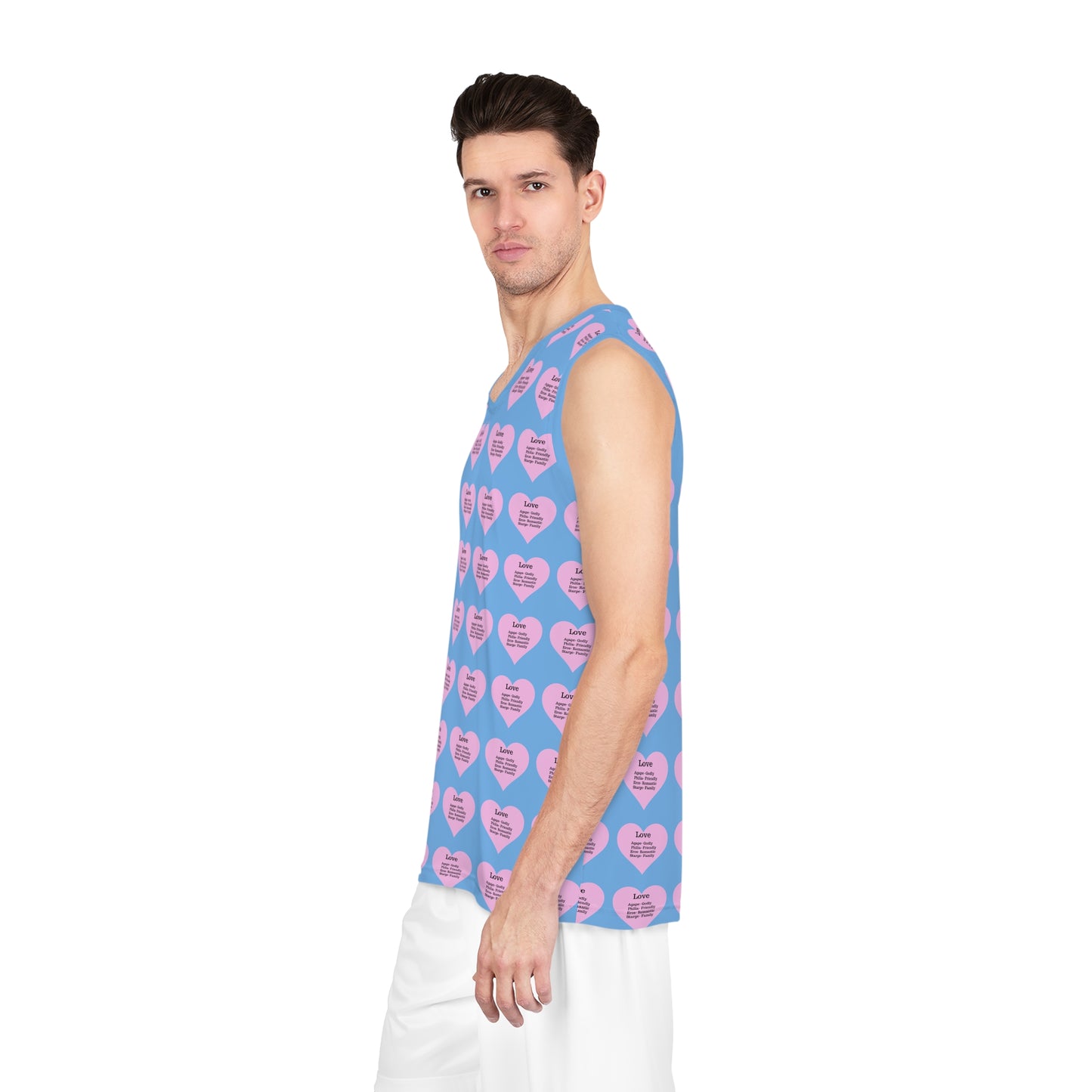 Love Heart All-Over-Print Basketball Jersey (Light Blue)