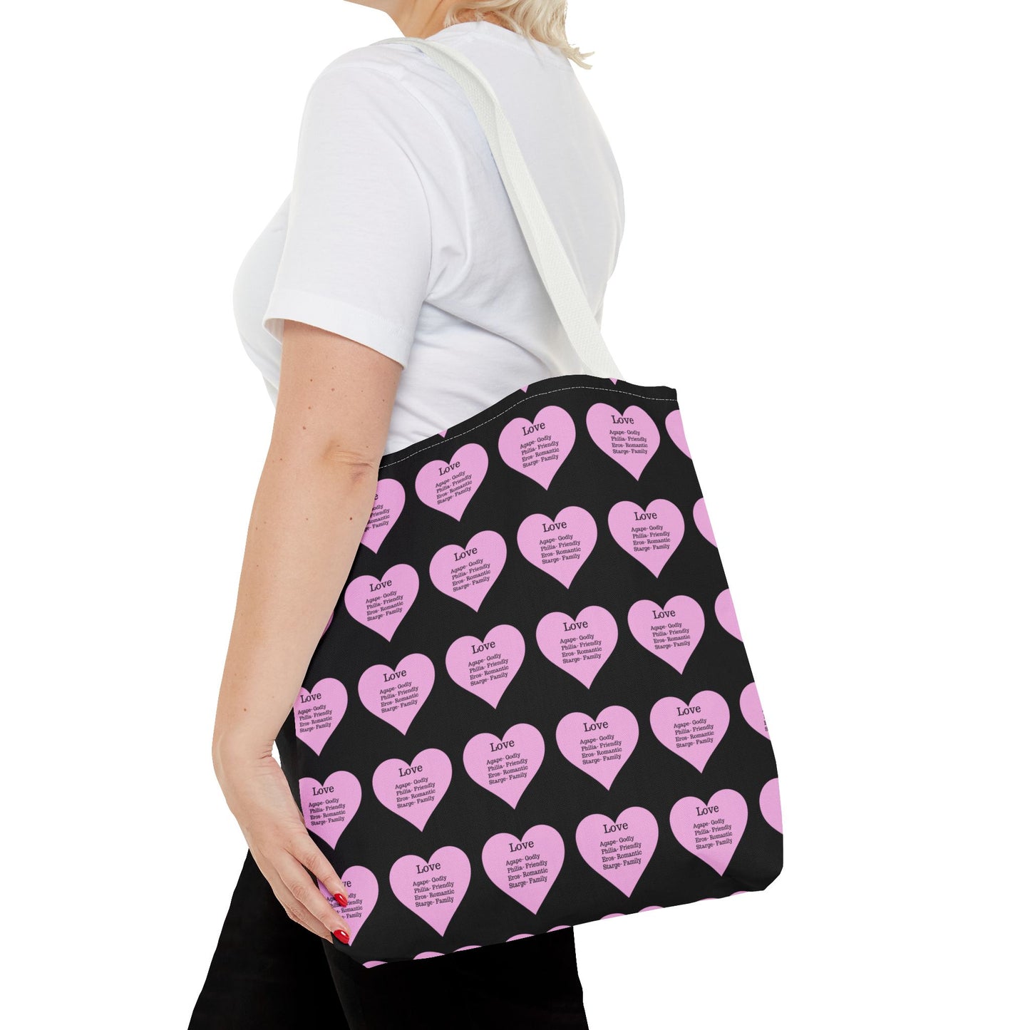 Pink Hearts Tote Bag (Black)