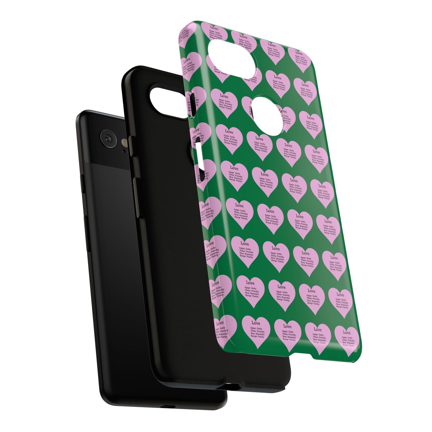 Hearts-A-Flutter Phone Case (iPhone, Google Pixel)(Dark green)