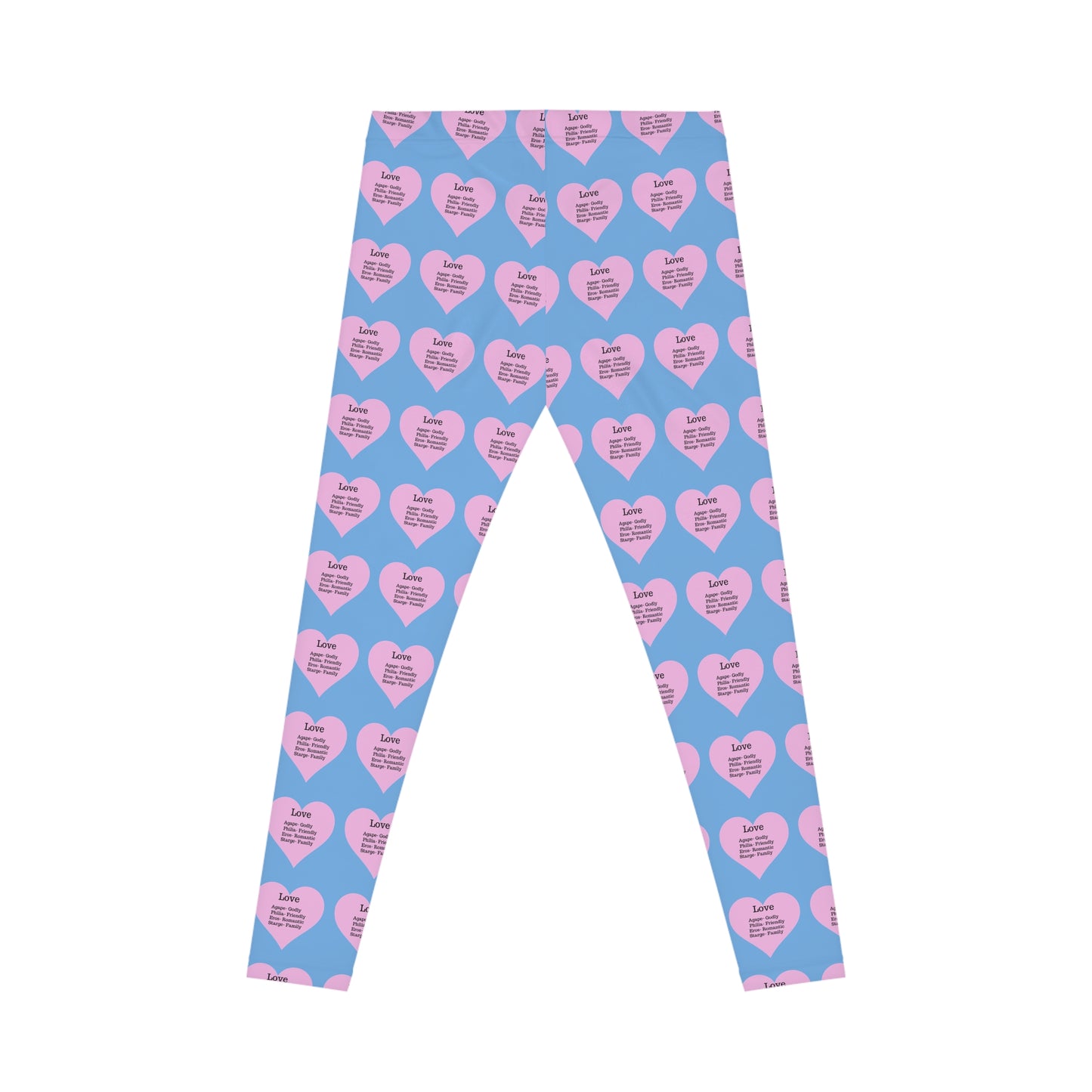 Playful Pink Heart Print Women's Casual Leggings (Light Blue)