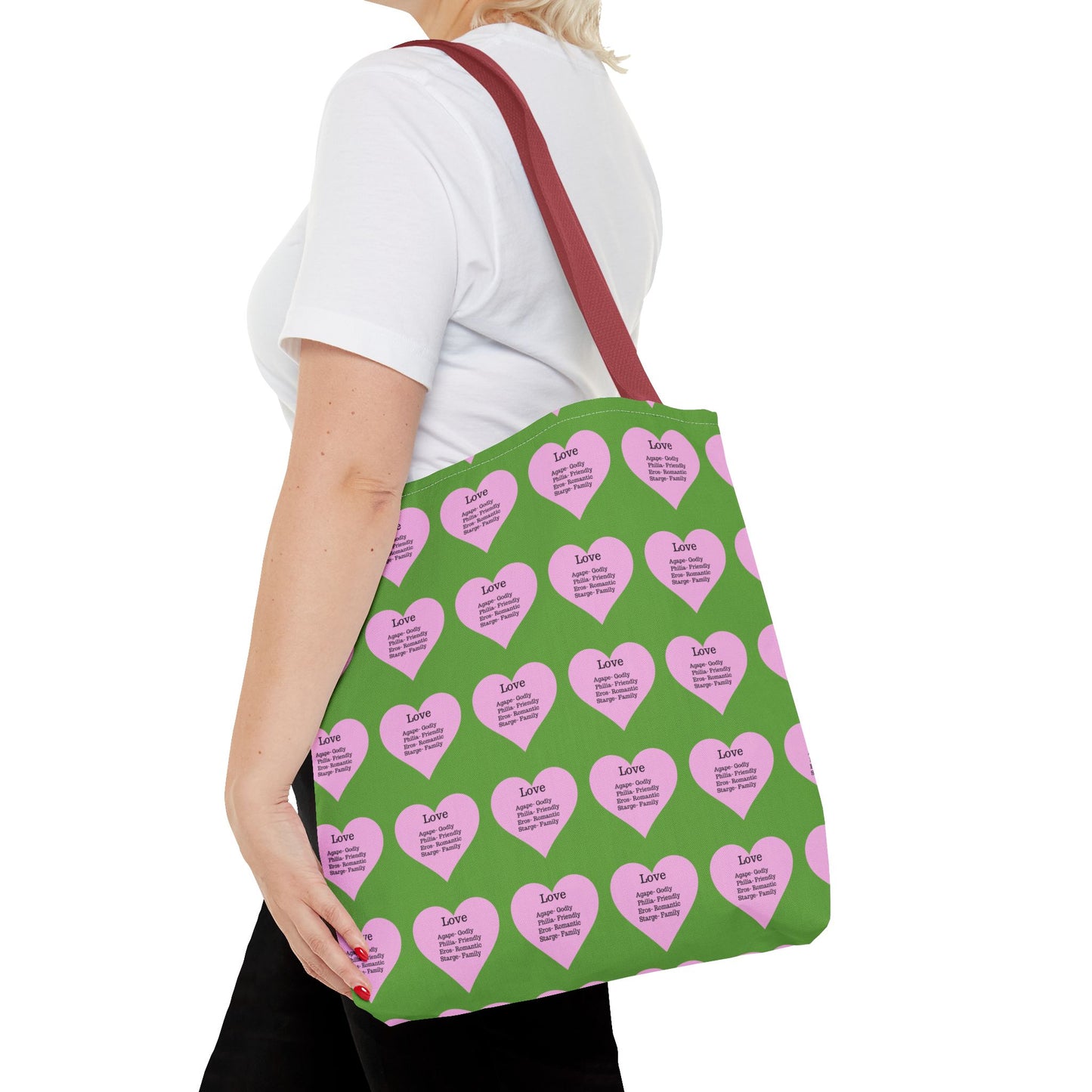 Pink Hearts Tote Bag (Green)