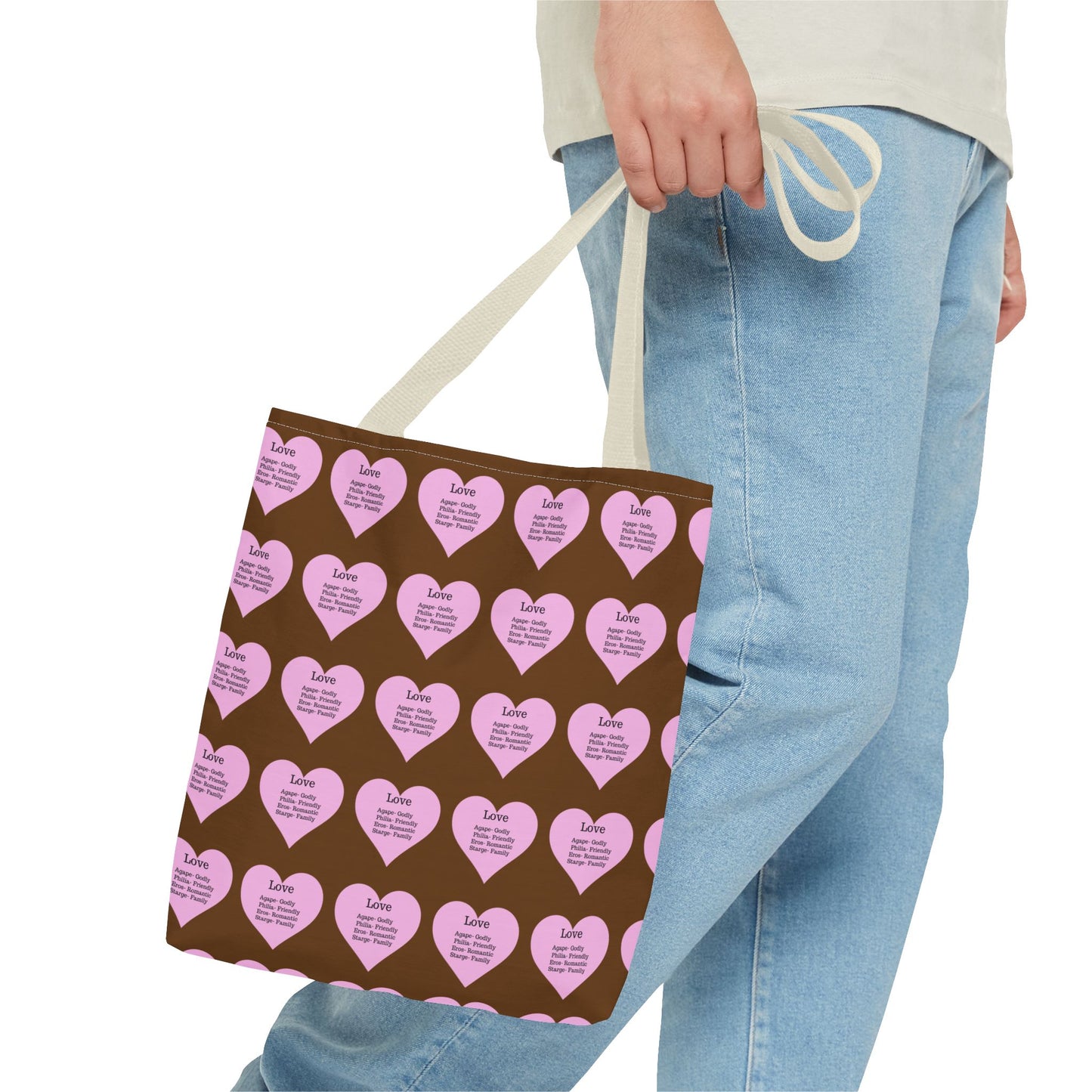 Pink Hearts Tote Bag (Brown)