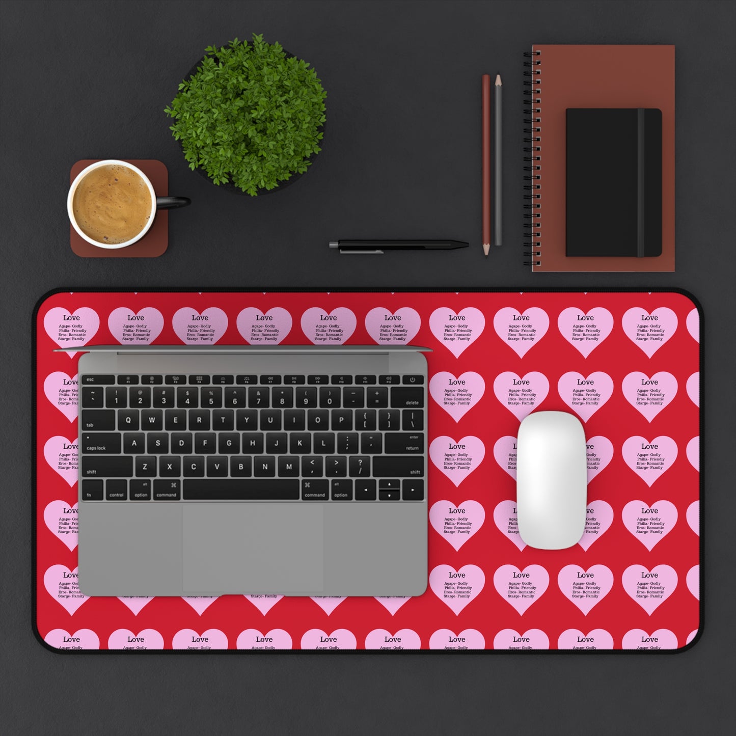 Love Hearts Desk Mat (Dark red)