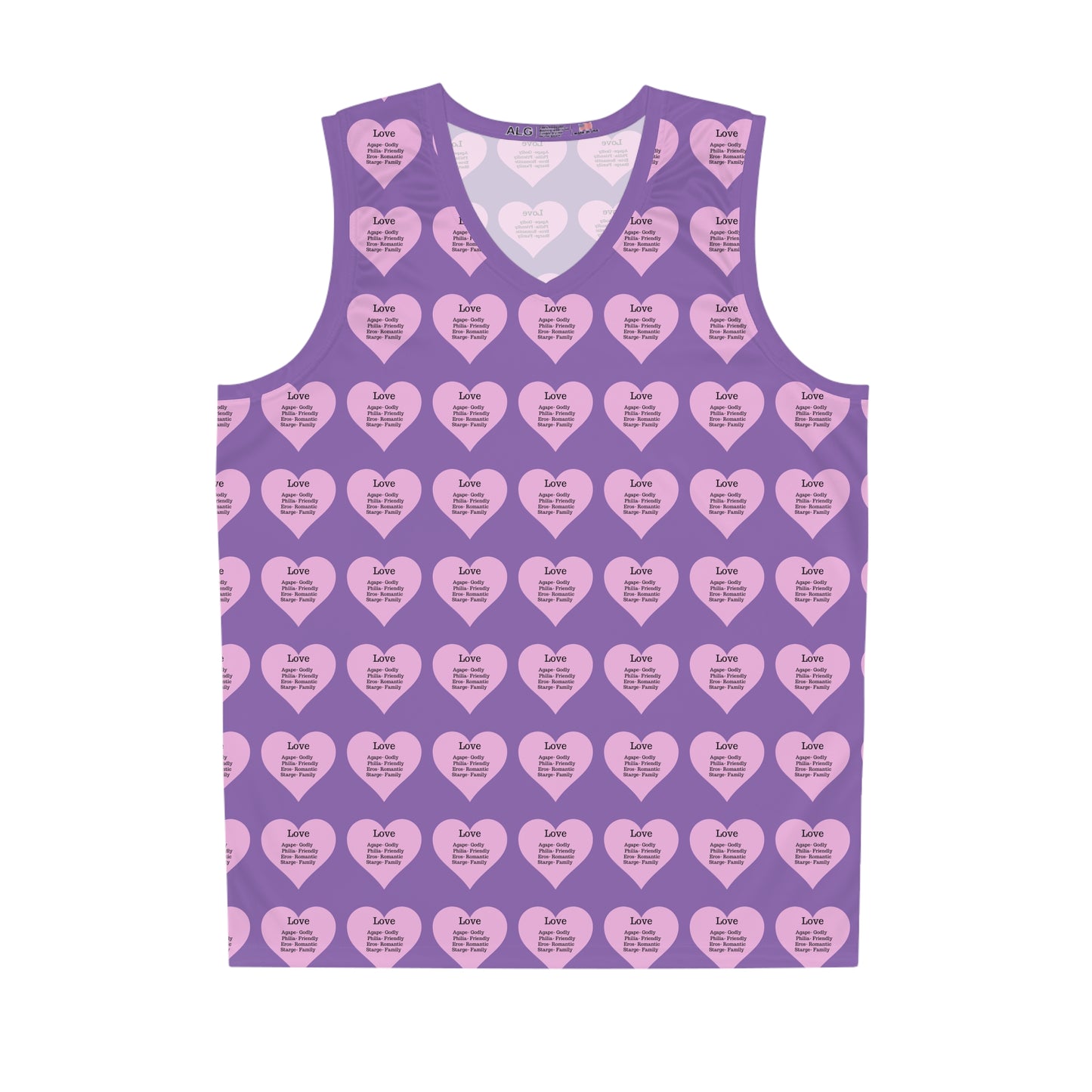 Love Heart All-Over-Print Basketball Jersey (Light Purple)