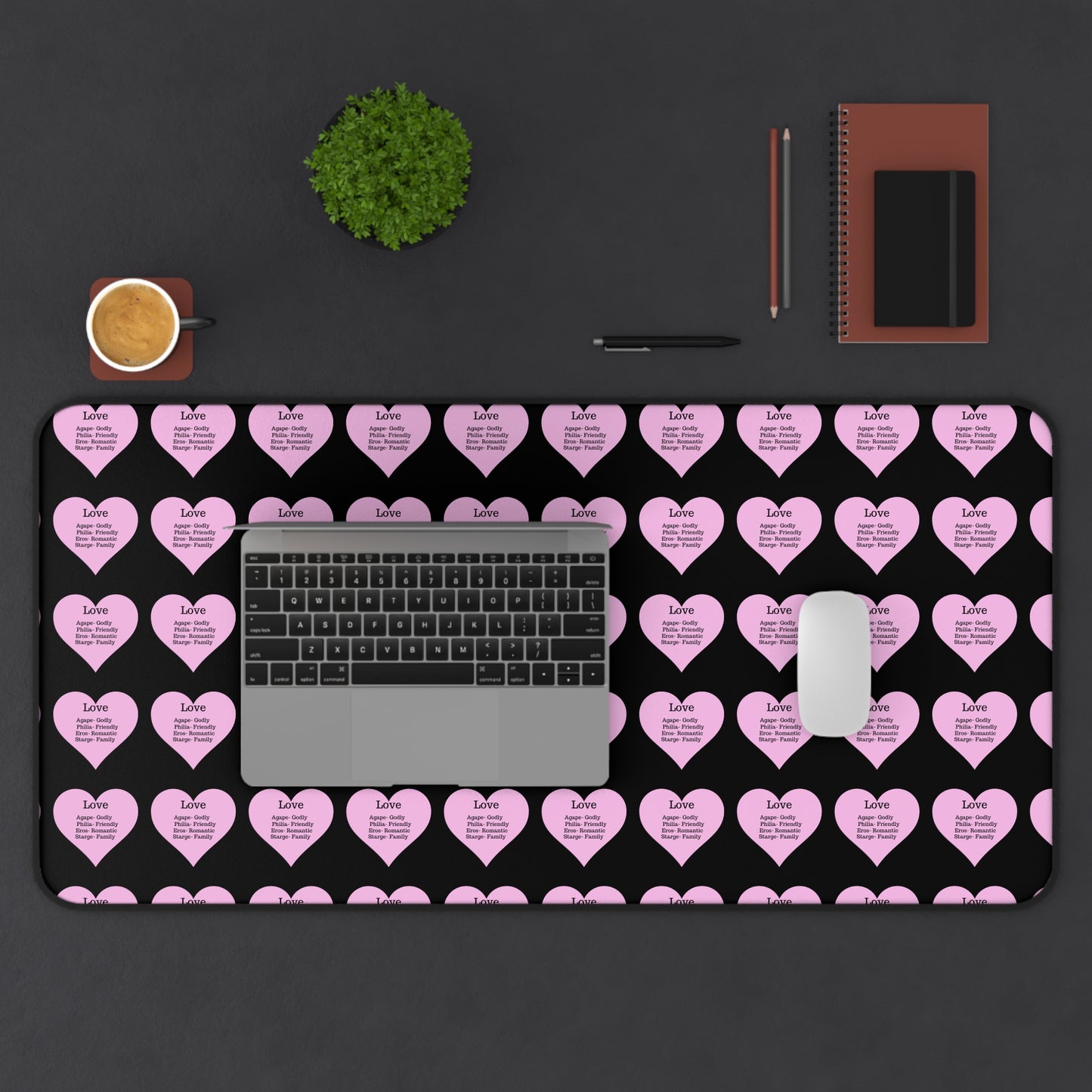 Love Hearts Desk Mat (Black)