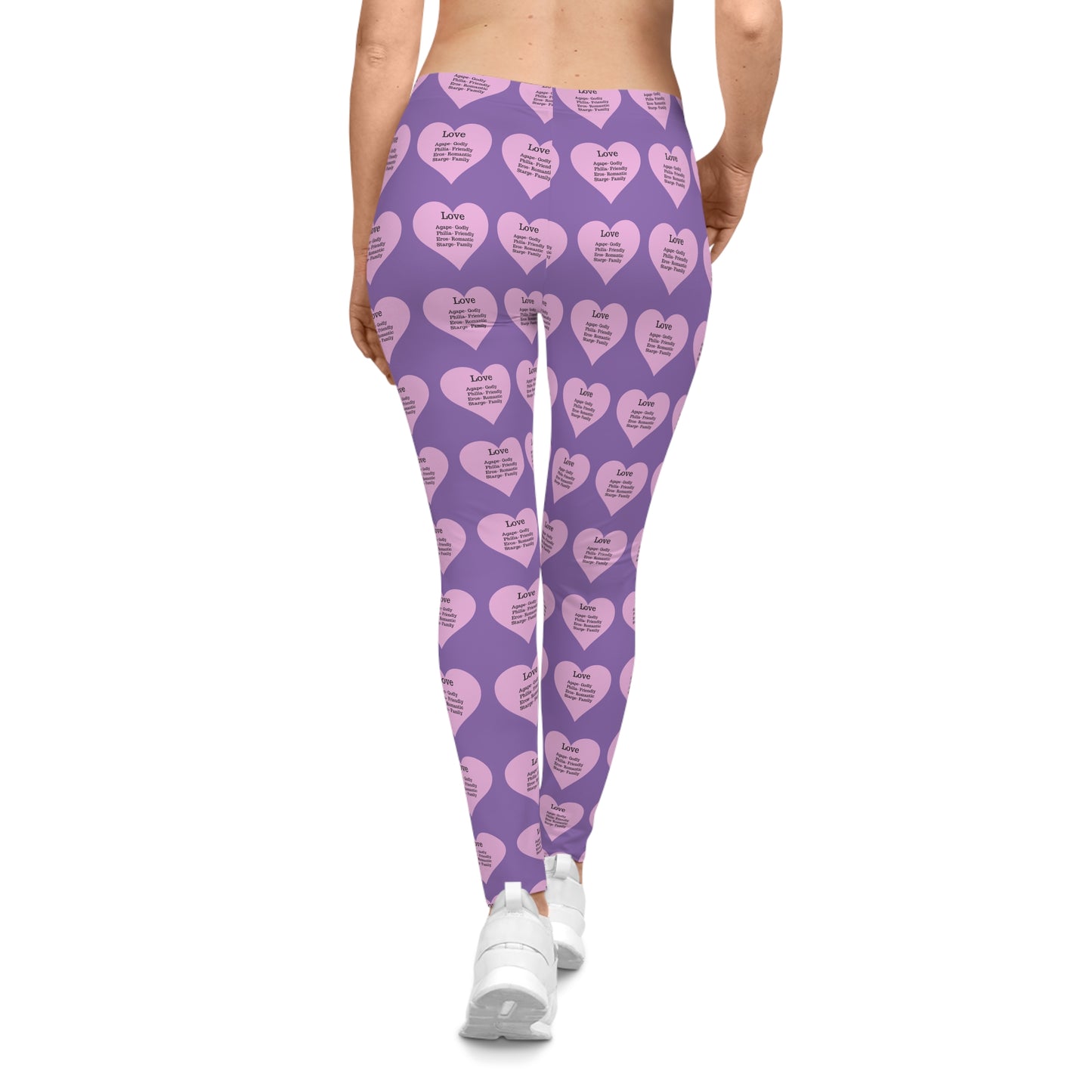 Playful Pink Heart Print Women's Casual Leggings (Light Purple)