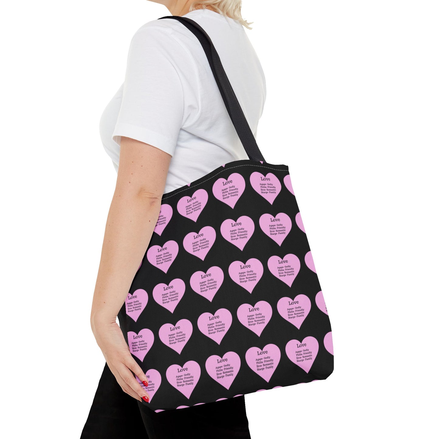 Pink Hearts Tote Bag (Black)