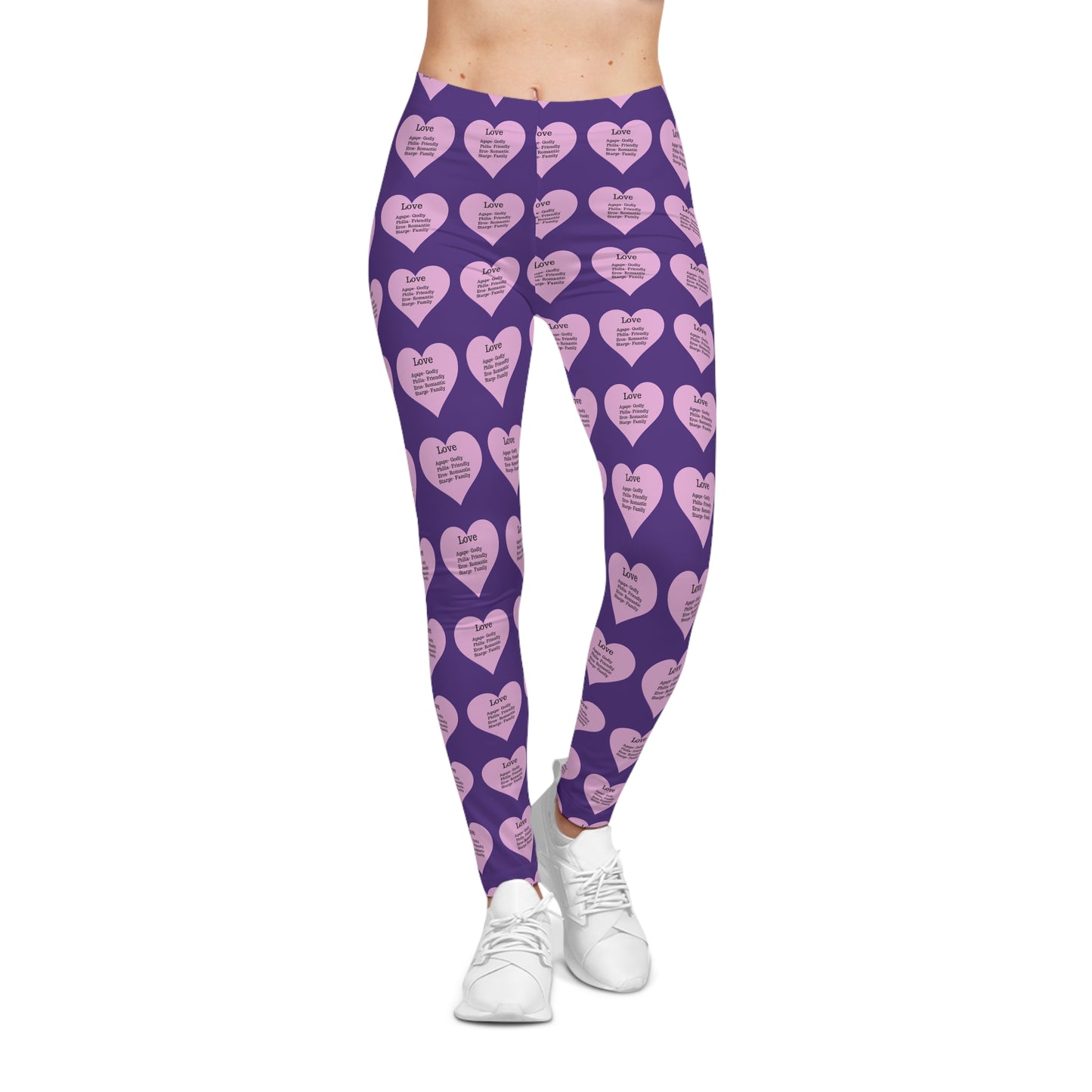 Playful Pink Heart Print Women's Casual Leggings (Purple)