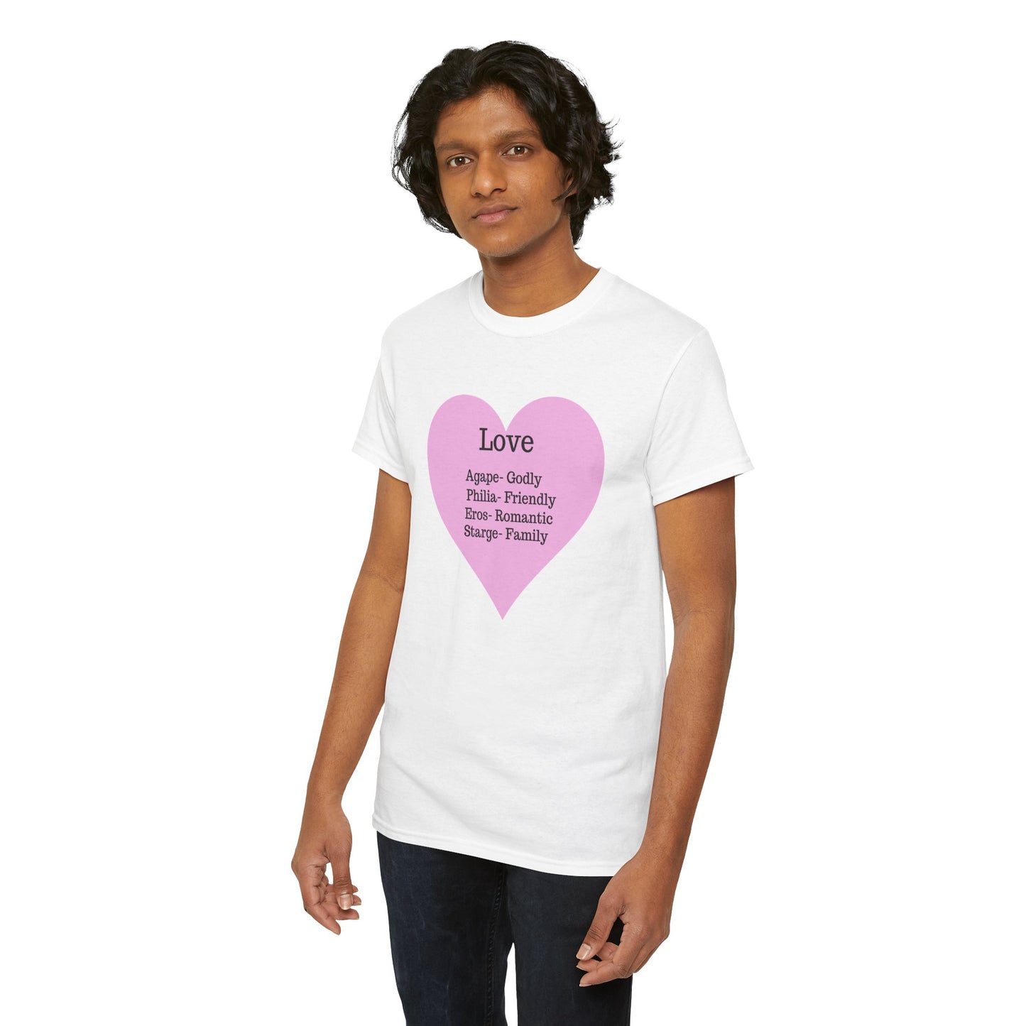 Unisex Love Heart Heavy Cotton T-Shirt - Comfortable Classic Fit Apparel
