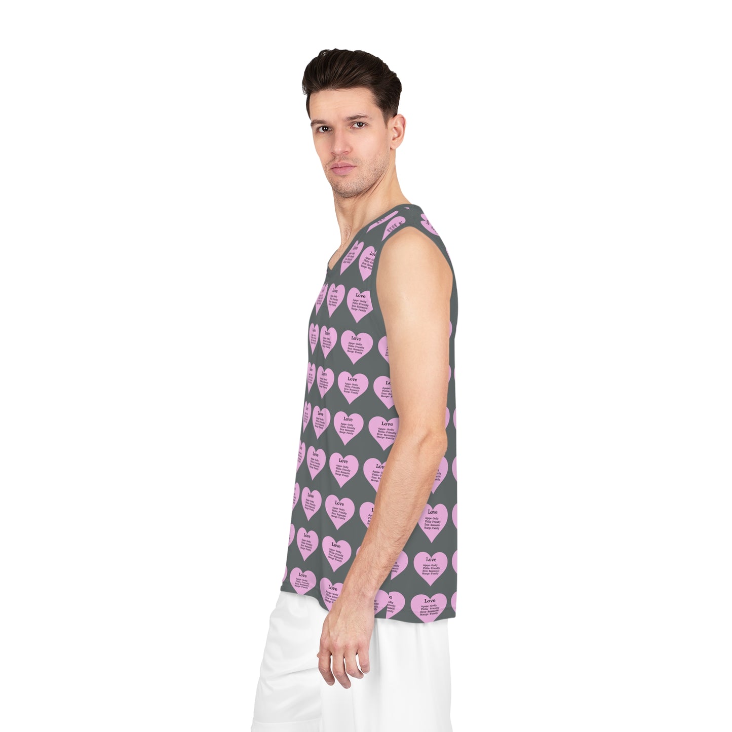 Love Heart All-Over-Print Basketball Jersey (Dark Grey)
