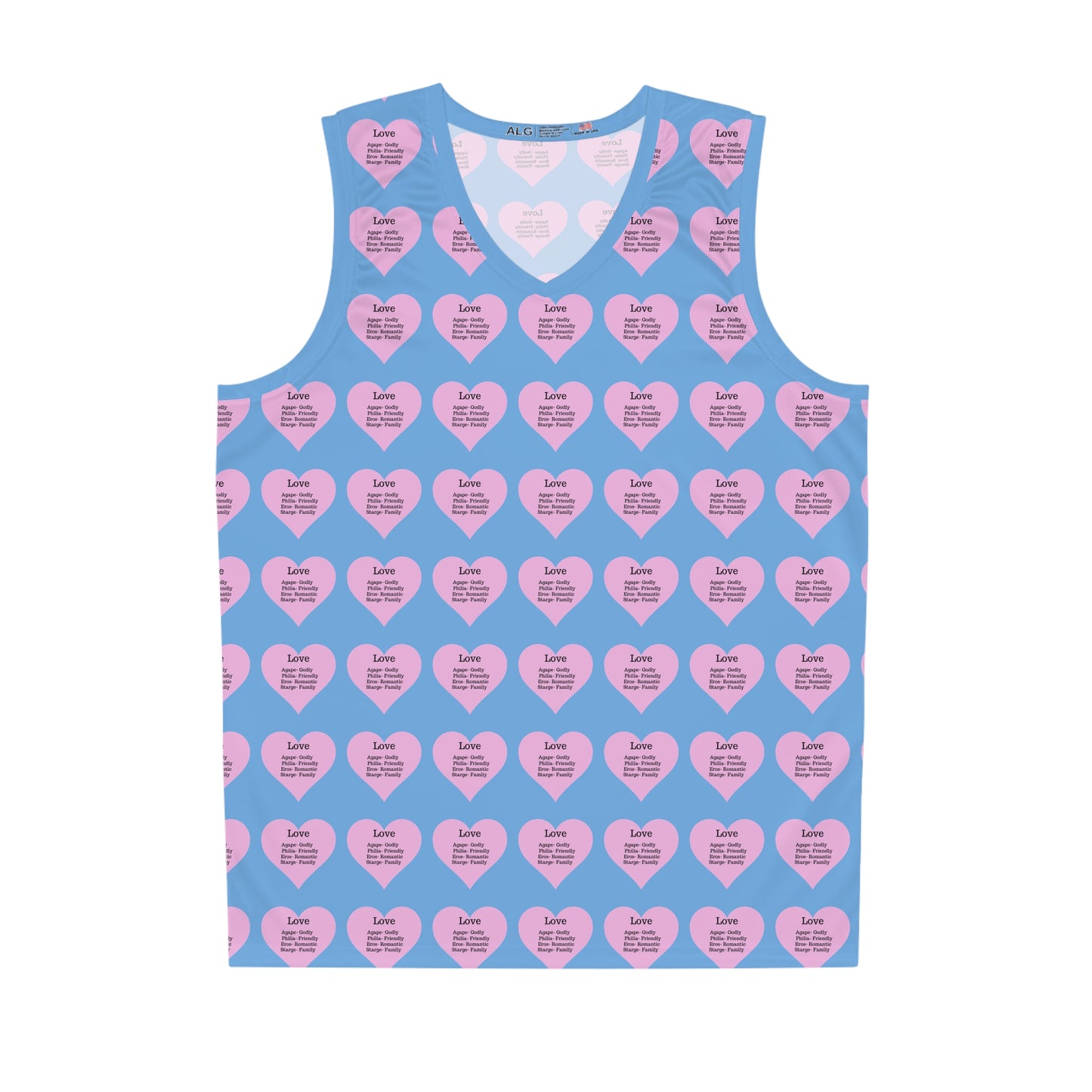 Love Heart All-Over-Print Basketball Jersey (Light Blue)
