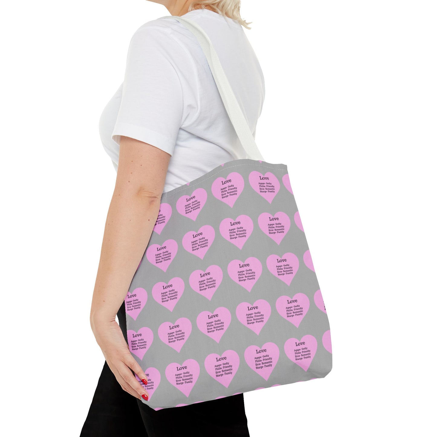 Pink Hearts Tote Bag (Light grey)