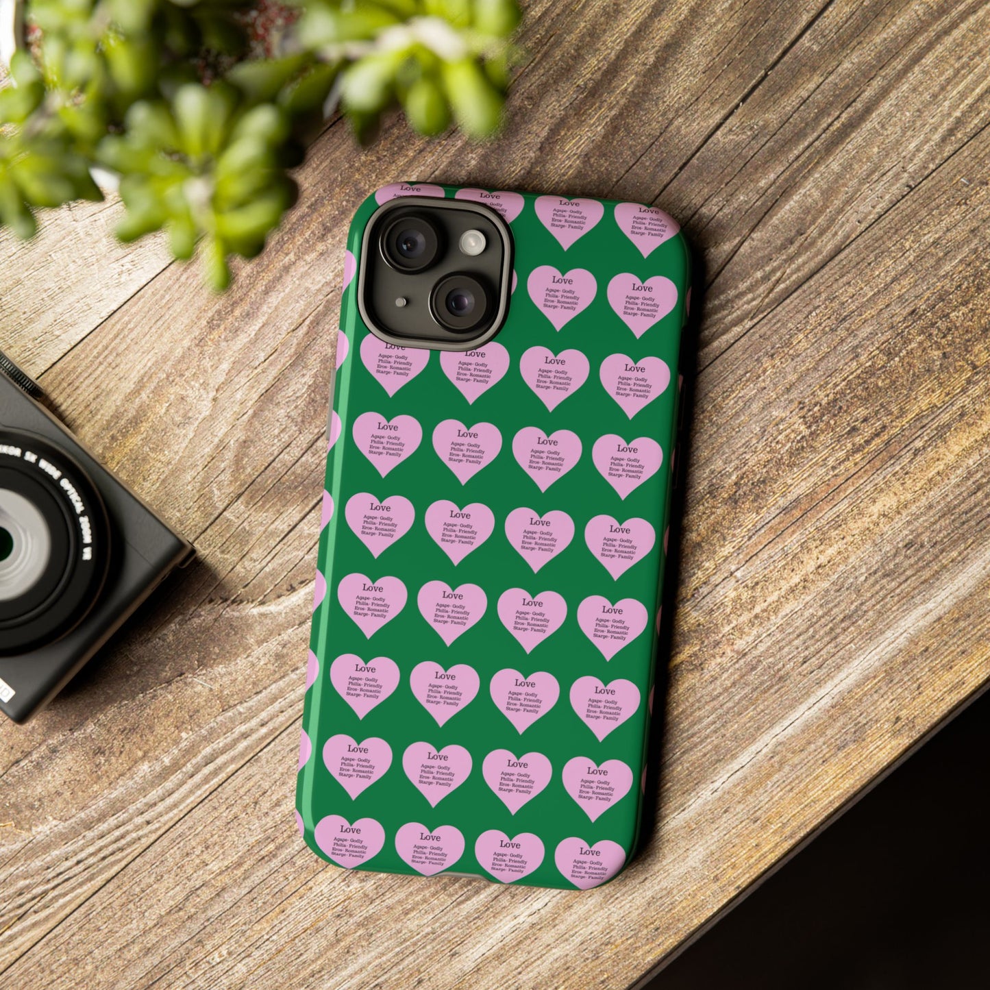 Hearts-A-Flutter Phone Case (iPhone, Google Pixel)(Dark green)
