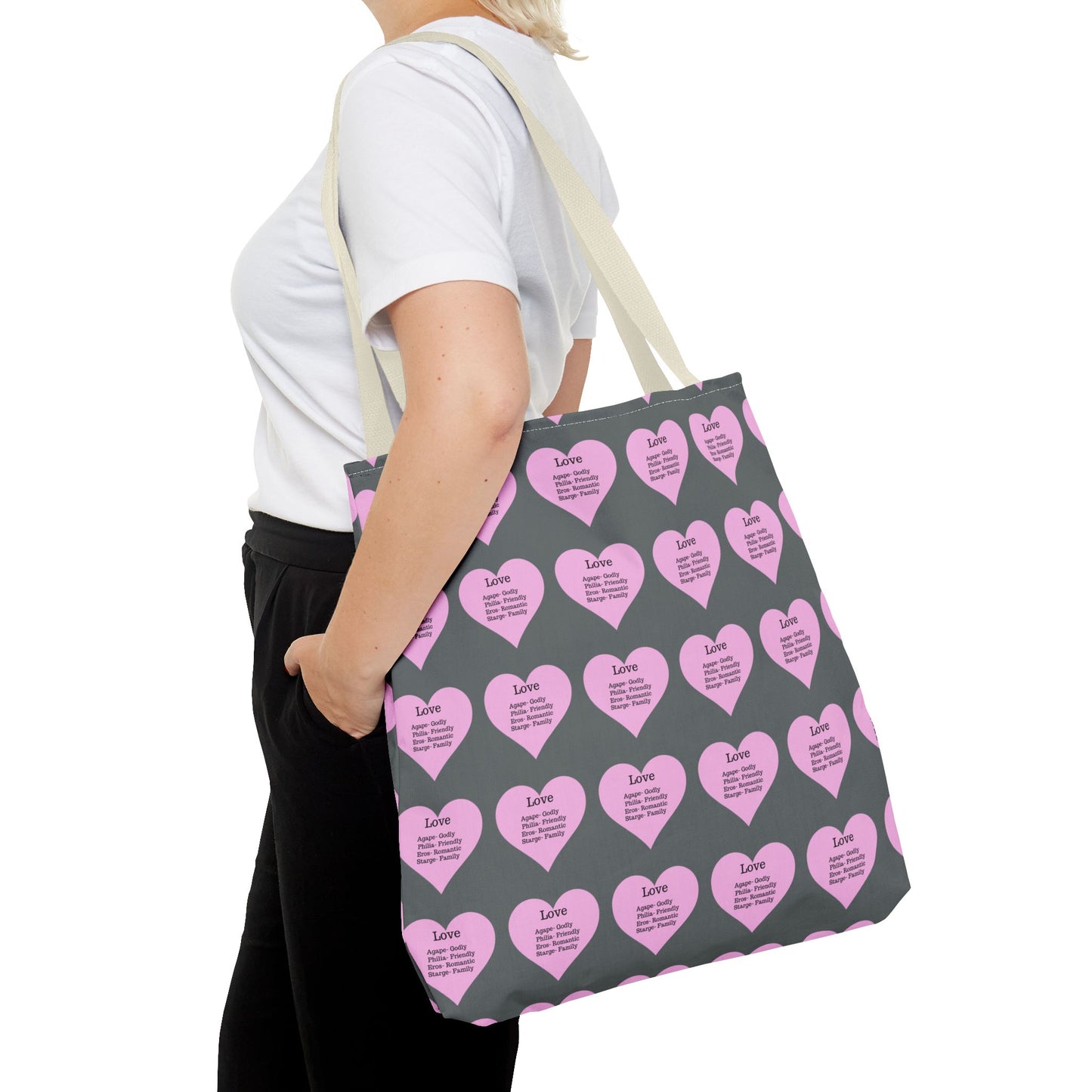 Pink Hearts Tote Bag (Dark grey)