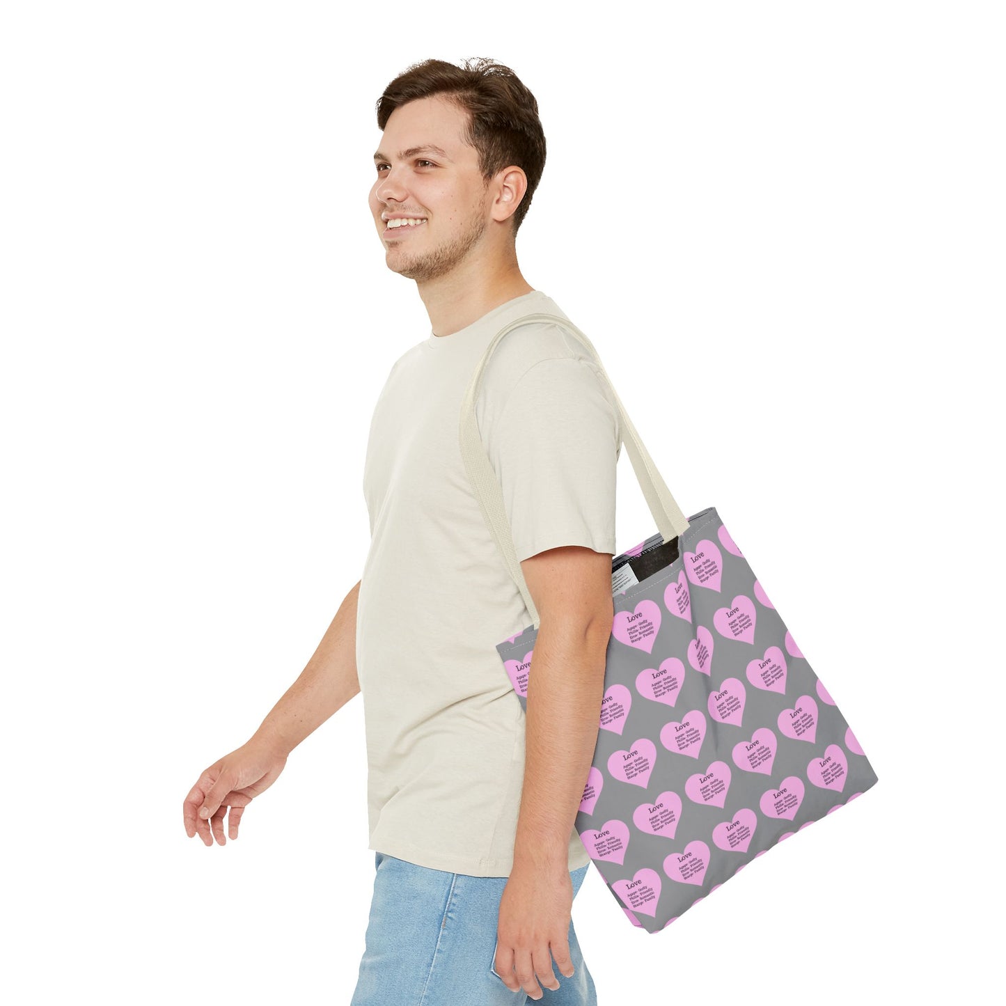Pink Hearts Tote Bag (Grey)