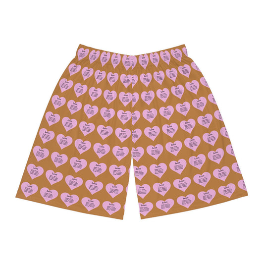 Love Heart All-Over-Print Basketball Shorts (Light Brown)