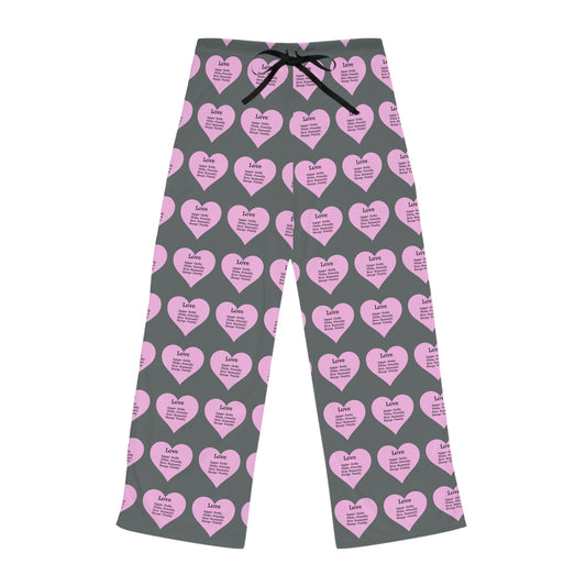 Cozy Heart Print Women's Pajama Pants (Dark Grey)