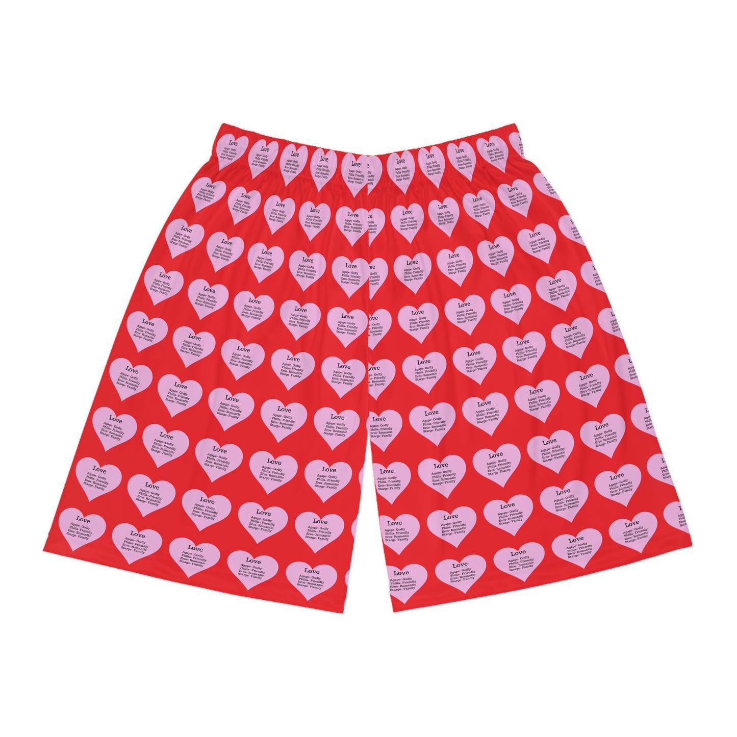 Love Heart All-Over-Print Basketball Shorts (Red)