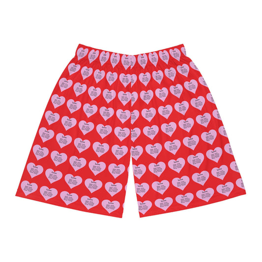 Love Heart All-Over-Print Basketball Shorts (Red)