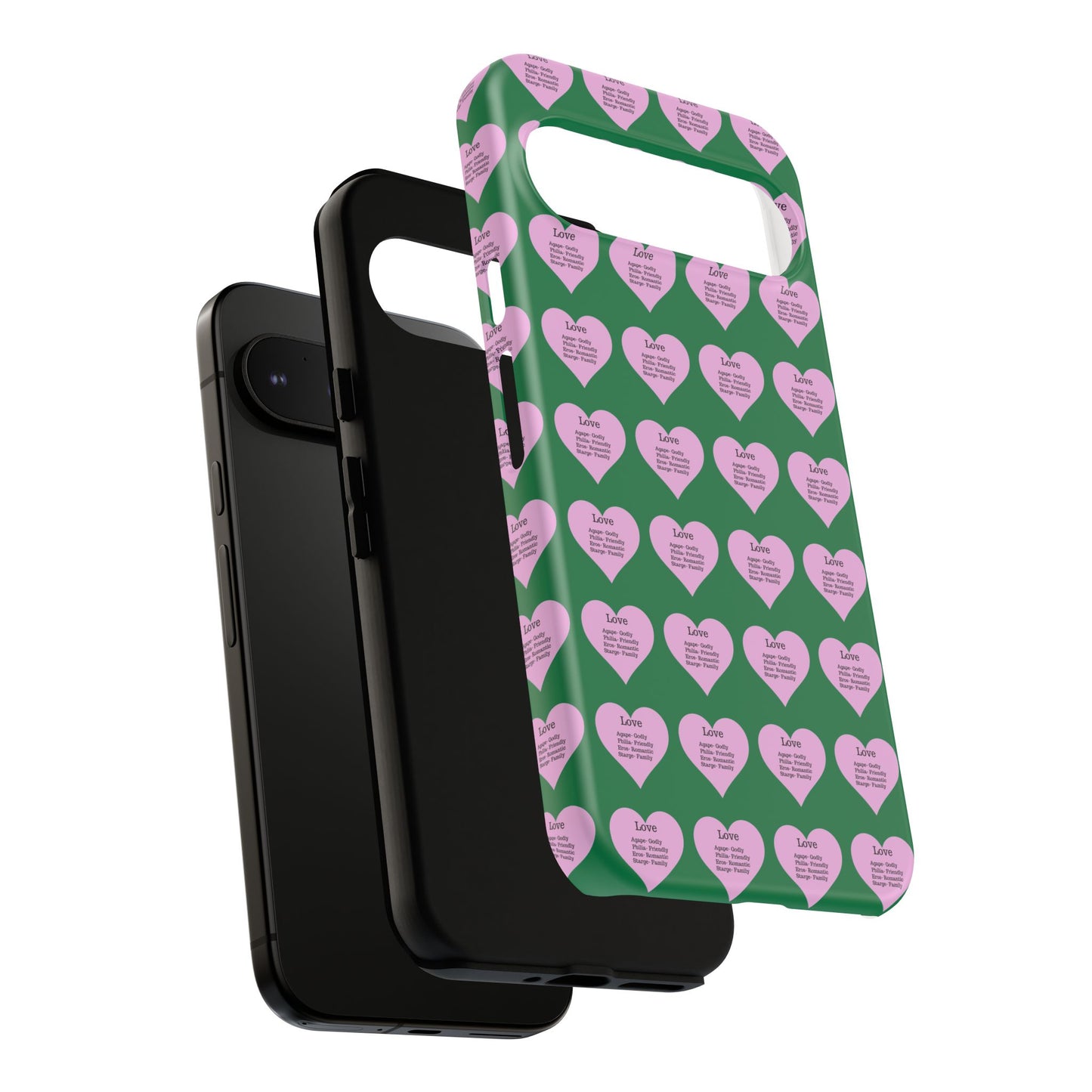 Hearts-A-Flutter Phone Case (iPhone, Google Pixel)(Dark green)