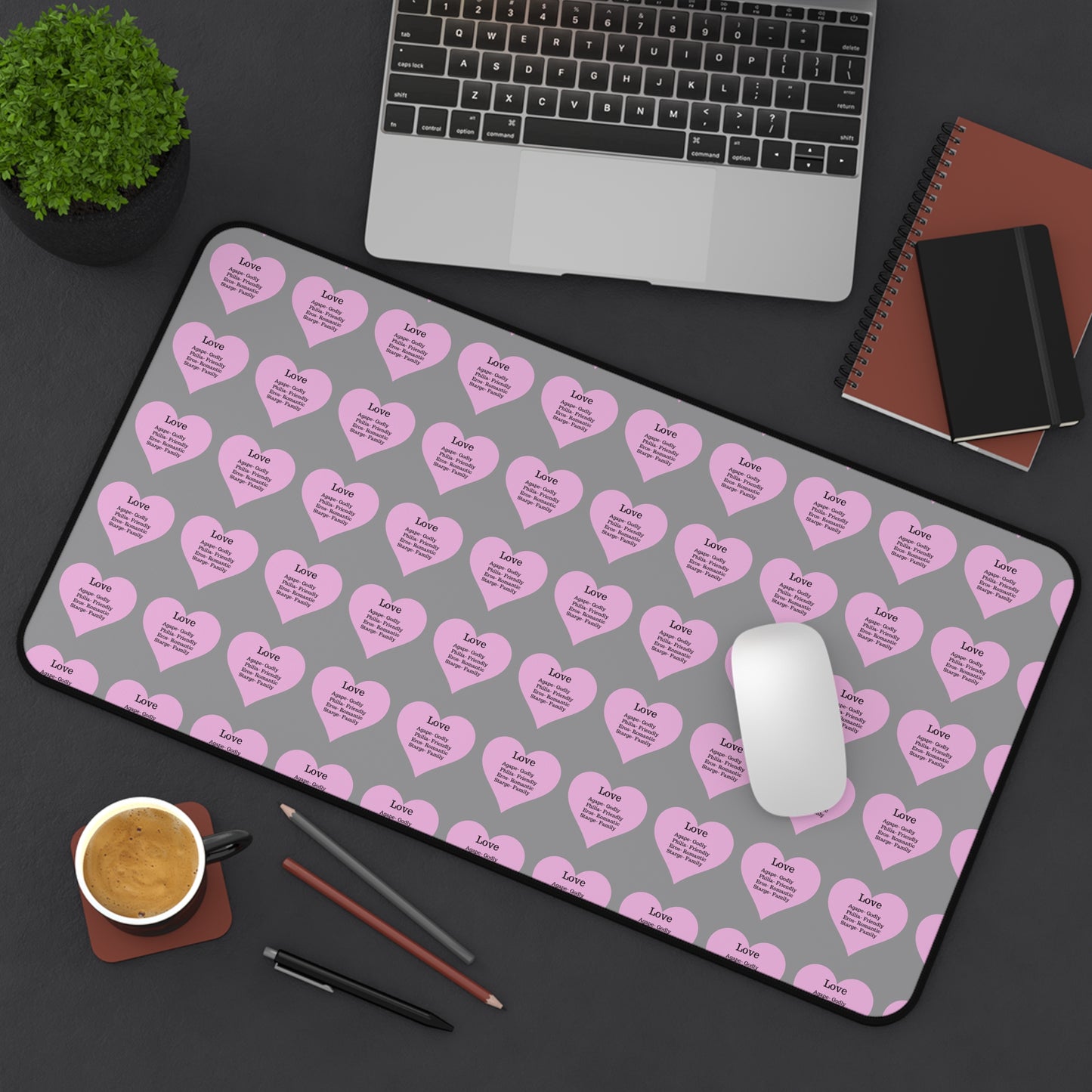 Love Hearts Desk Mat (Grey)