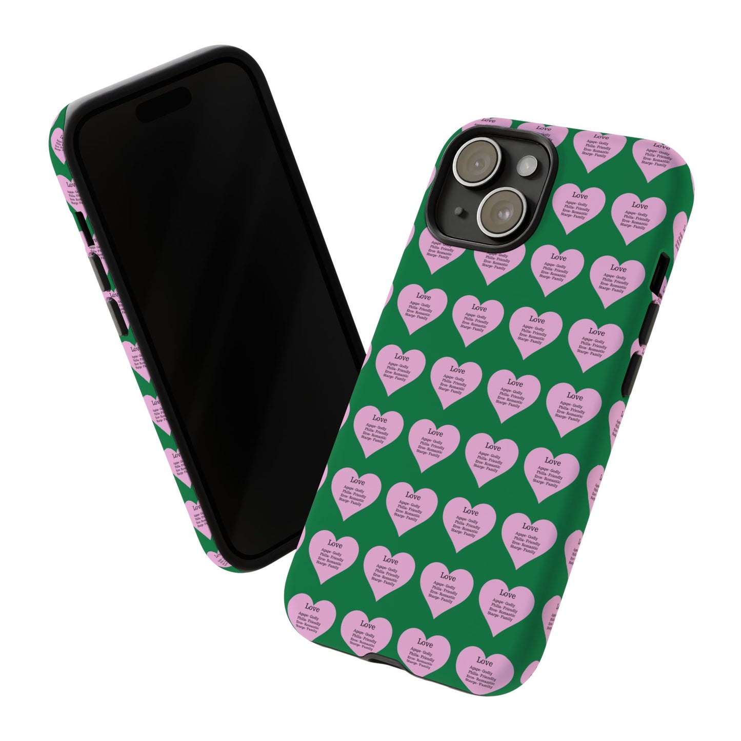 Hearts-A-Flutter Phone Case (iPhone, Google Pixel)(Dark green)