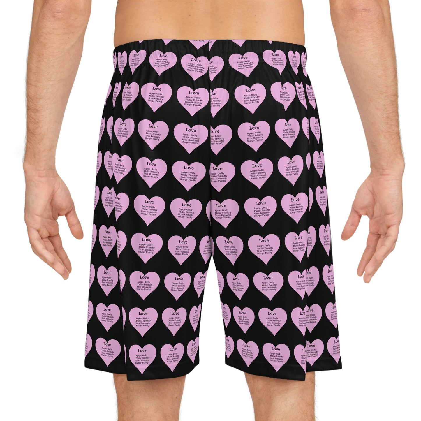 Love Heart All-Over-Print Basketball Shorts (Black)