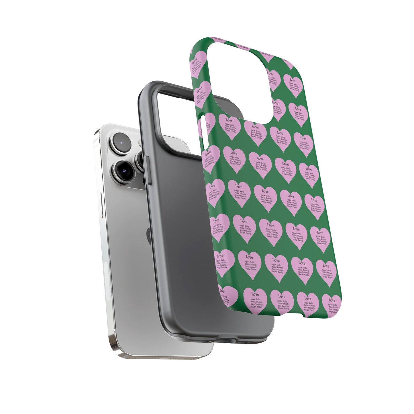 Hearts-A-Flutter Phone Case (iPhone, Google Pixel)(Dark green)