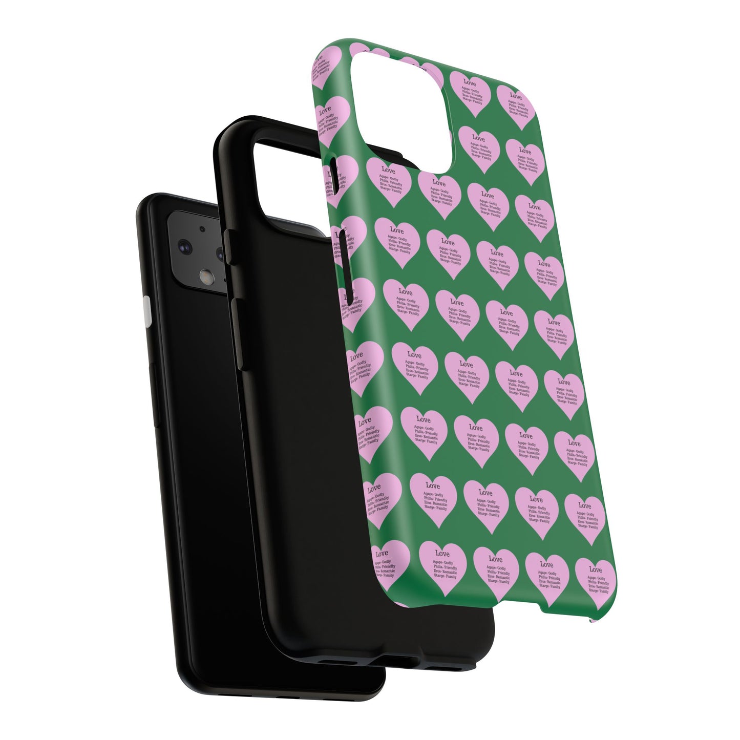 Hearts-A-Flutter Phone Case (iPhone, Google Pixel)(Dark green)