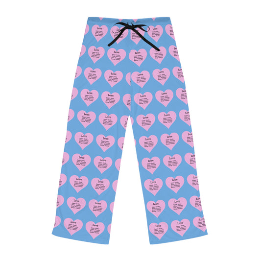 Cozy Heart Print Women's Pajama Pants (Light Blue)
