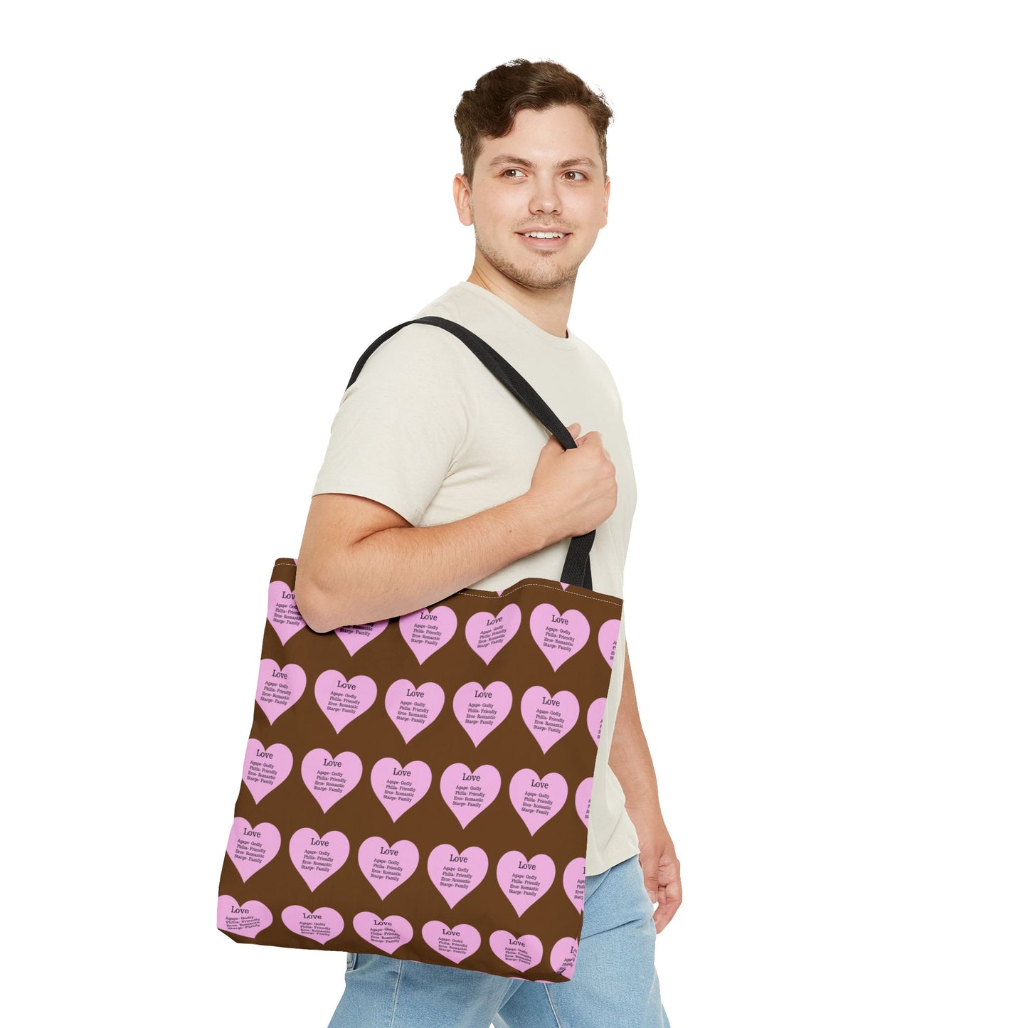 Pink Hearts Tote Bag (Brown)