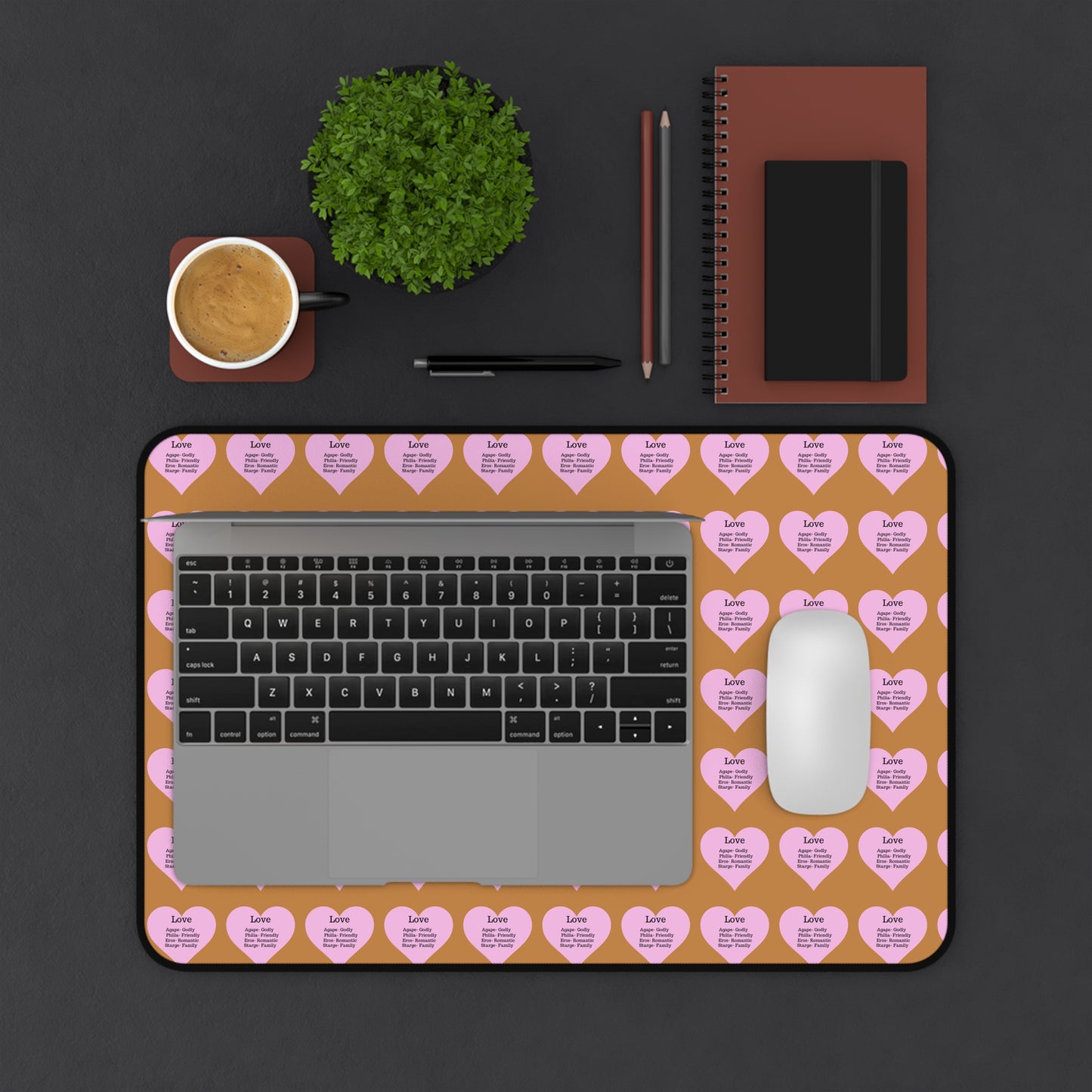 Love Hearts Desk Mat (Light brown)