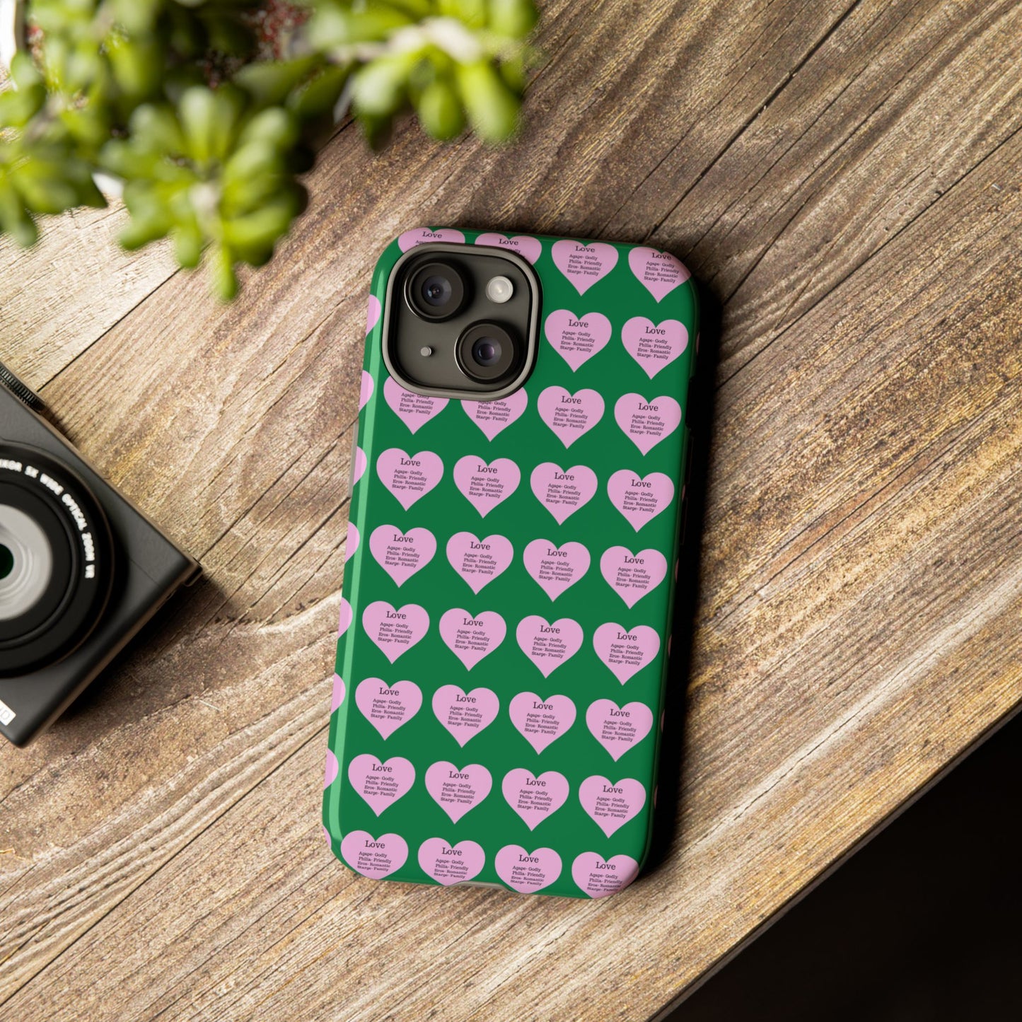 Hearts-A-Flutter Phone Case (iPhone, Google Pixel)(Dark green)