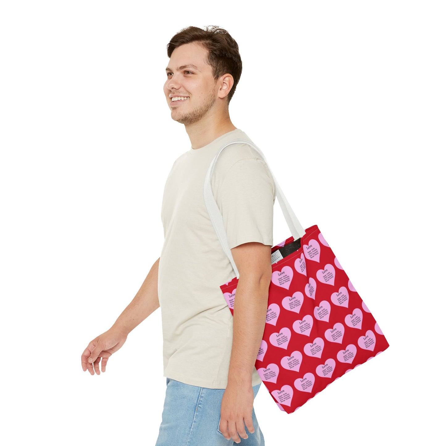 Pink Hearts Tote Bag (Dark red)