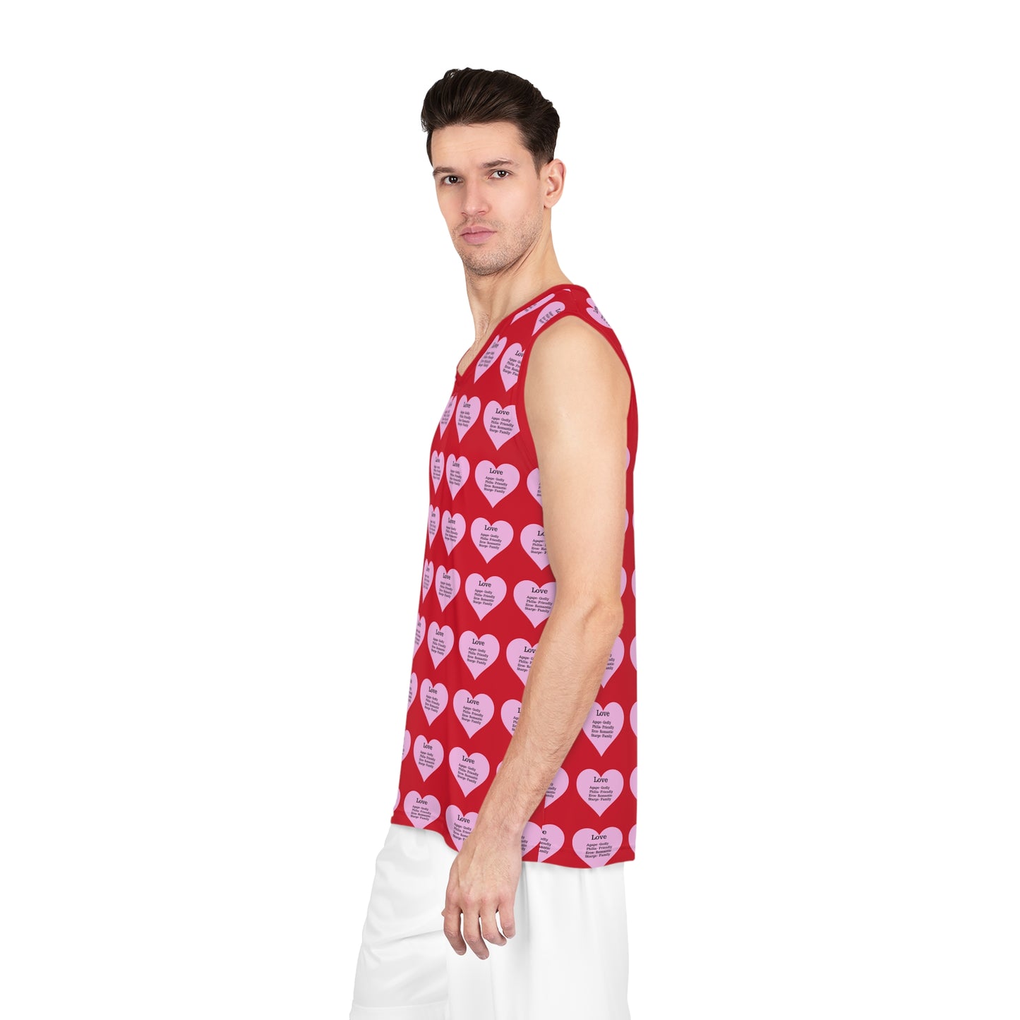 Love Heart All-Over-Print Basketball Jersey (Dark Red)