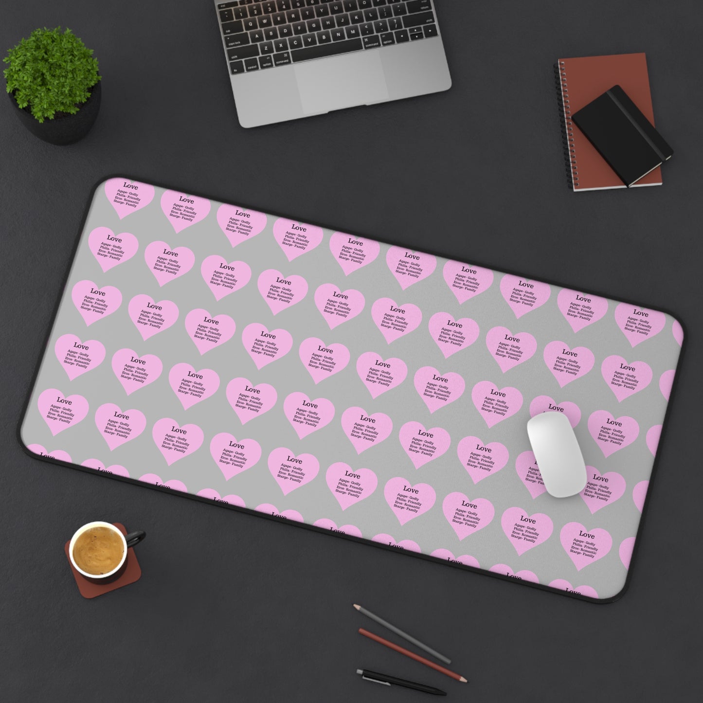 Love Hearts Desk Mat (Light grey)