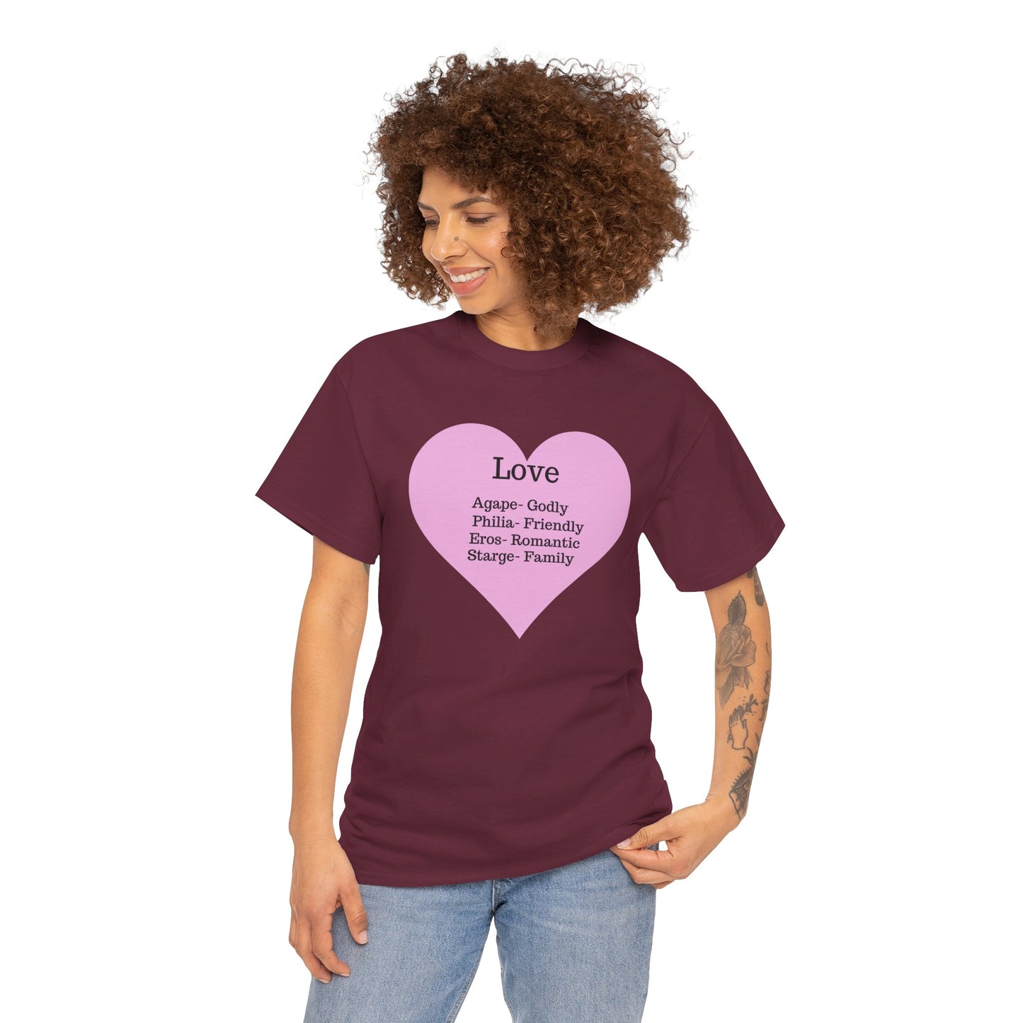 Unisex Love Heart Heavy Cotton T-Shirt - Comfortable Classic Fit Apparel