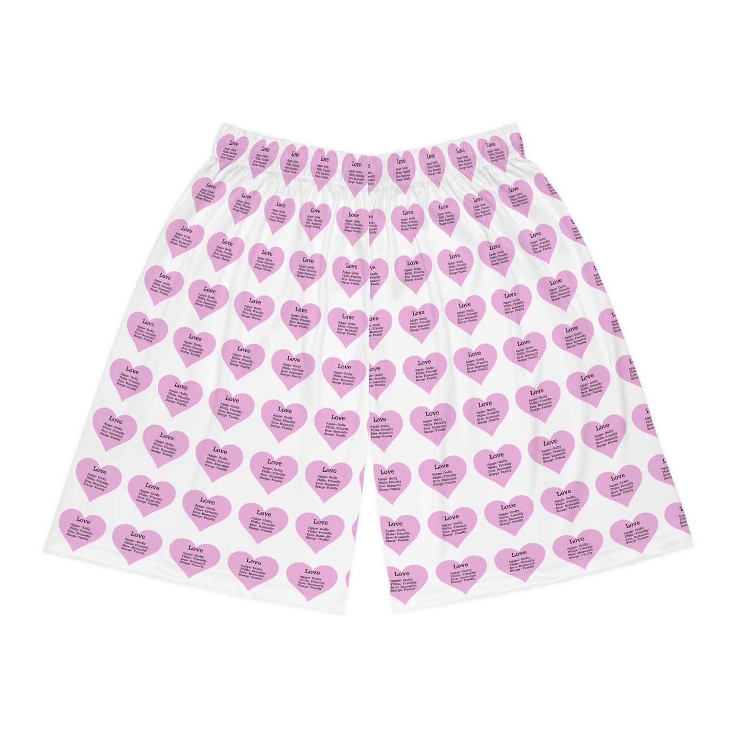 Love Heart All-Over-Print Basketball Shorts (White)