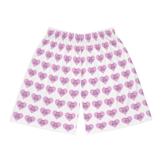 Love Heart All-Over-Print Basketball Shorts (White)